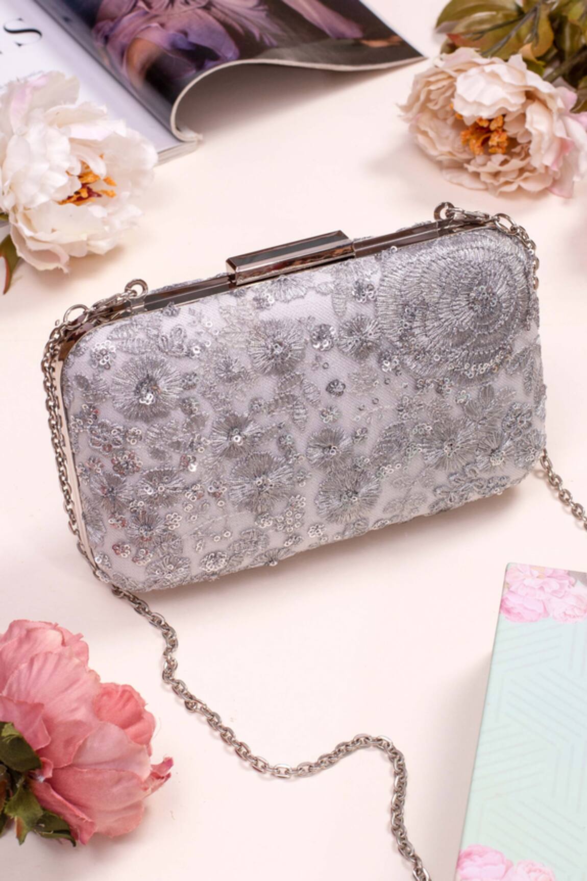 Amyra Embroidered Box Clutch