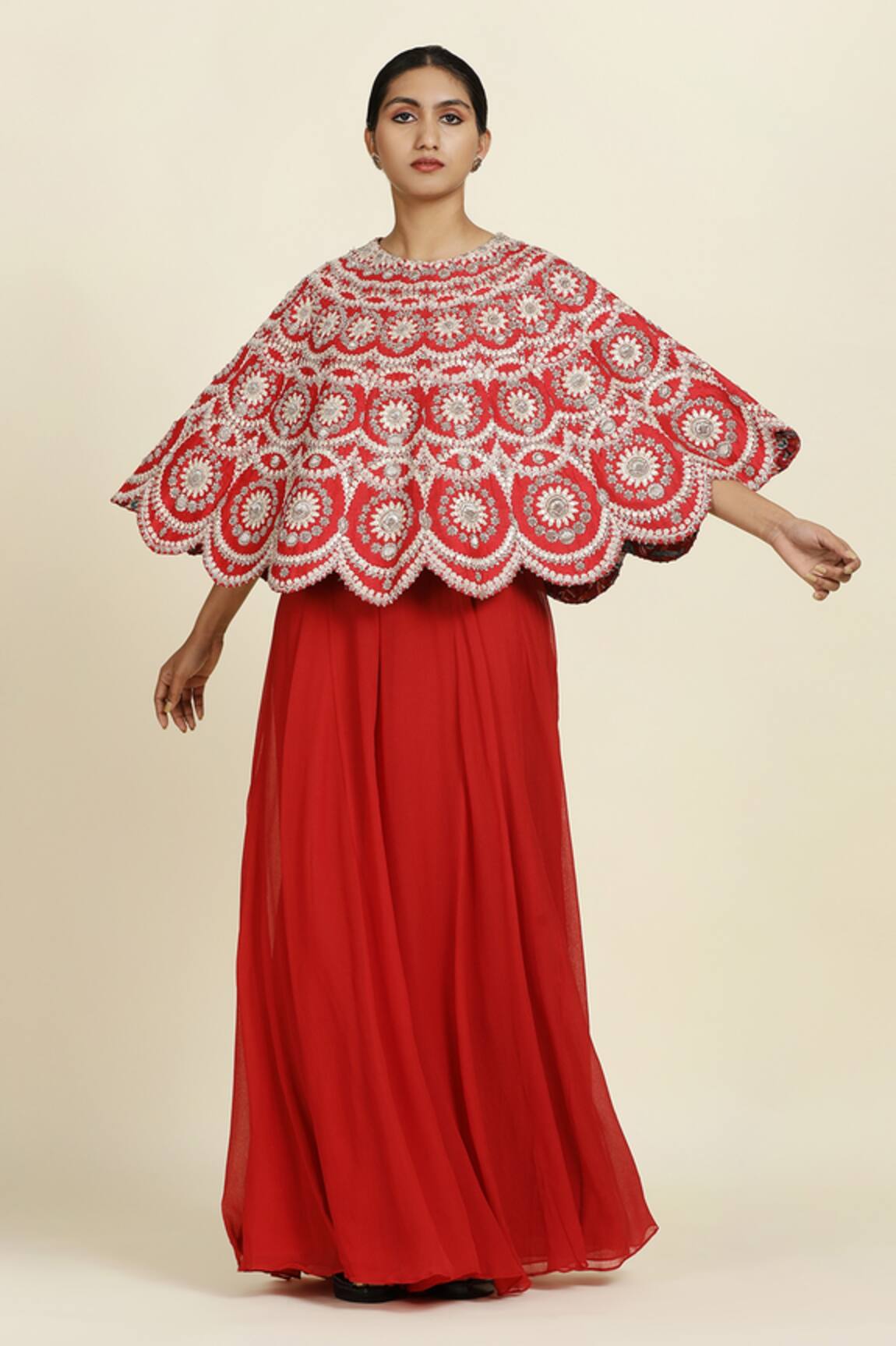 Oshi By Shikha Zardozi Embroidered Cape & Sharara Set 