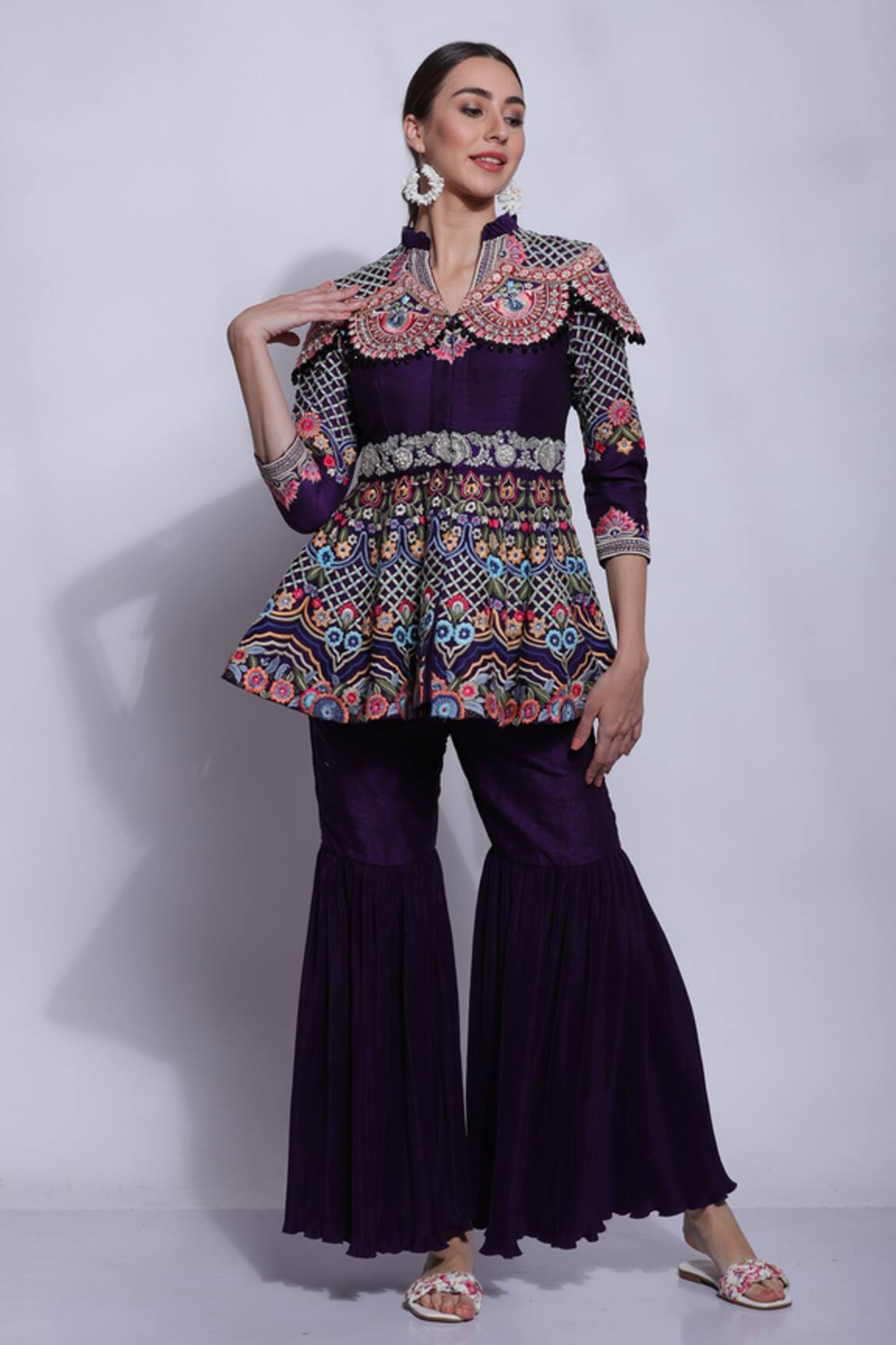 Sonali Gupta Hand Embroidered Peplum Kurta & Sharara Set 