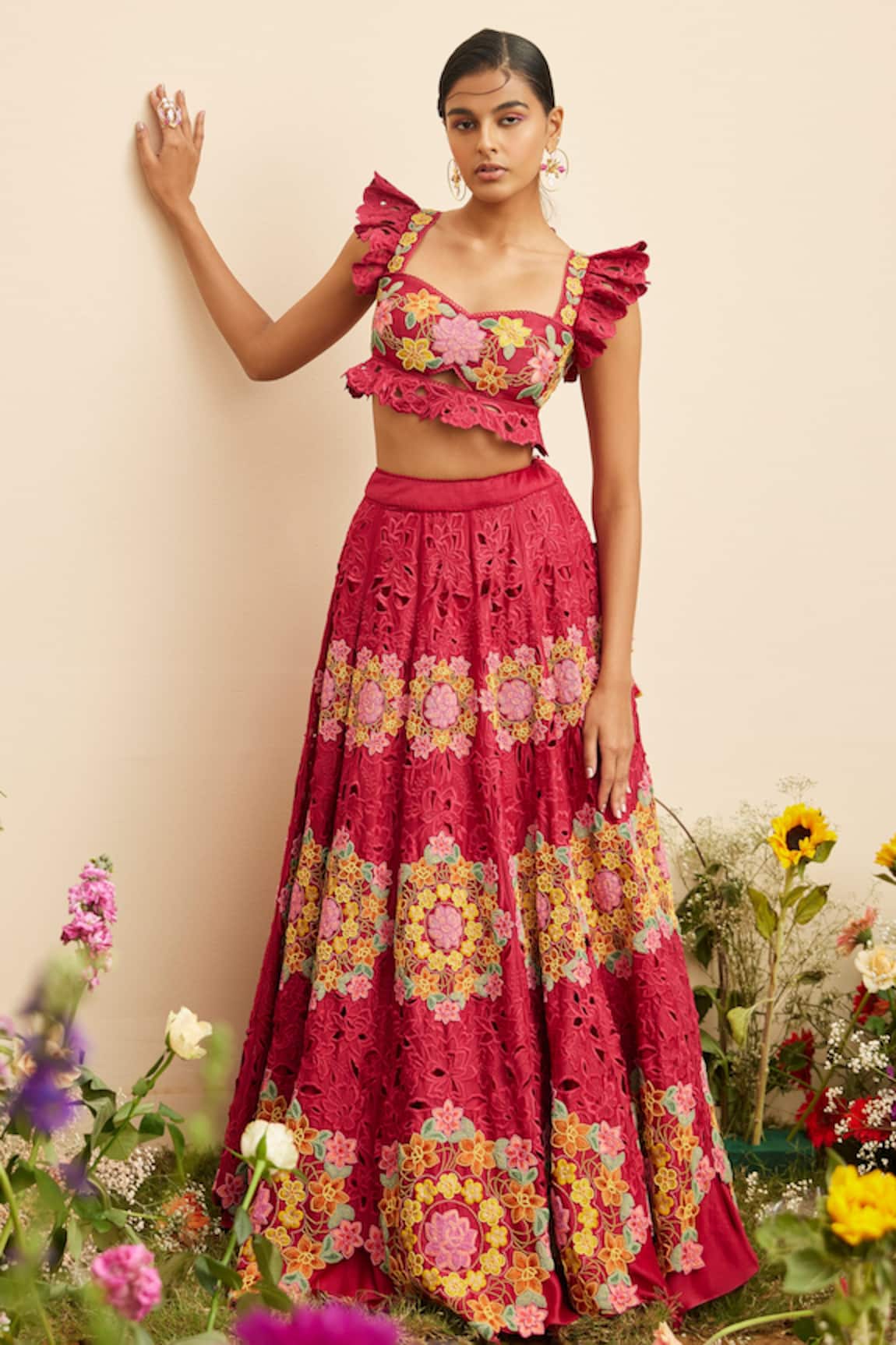 Chandrima Cutwork Ruffle Sleeve Bustier 