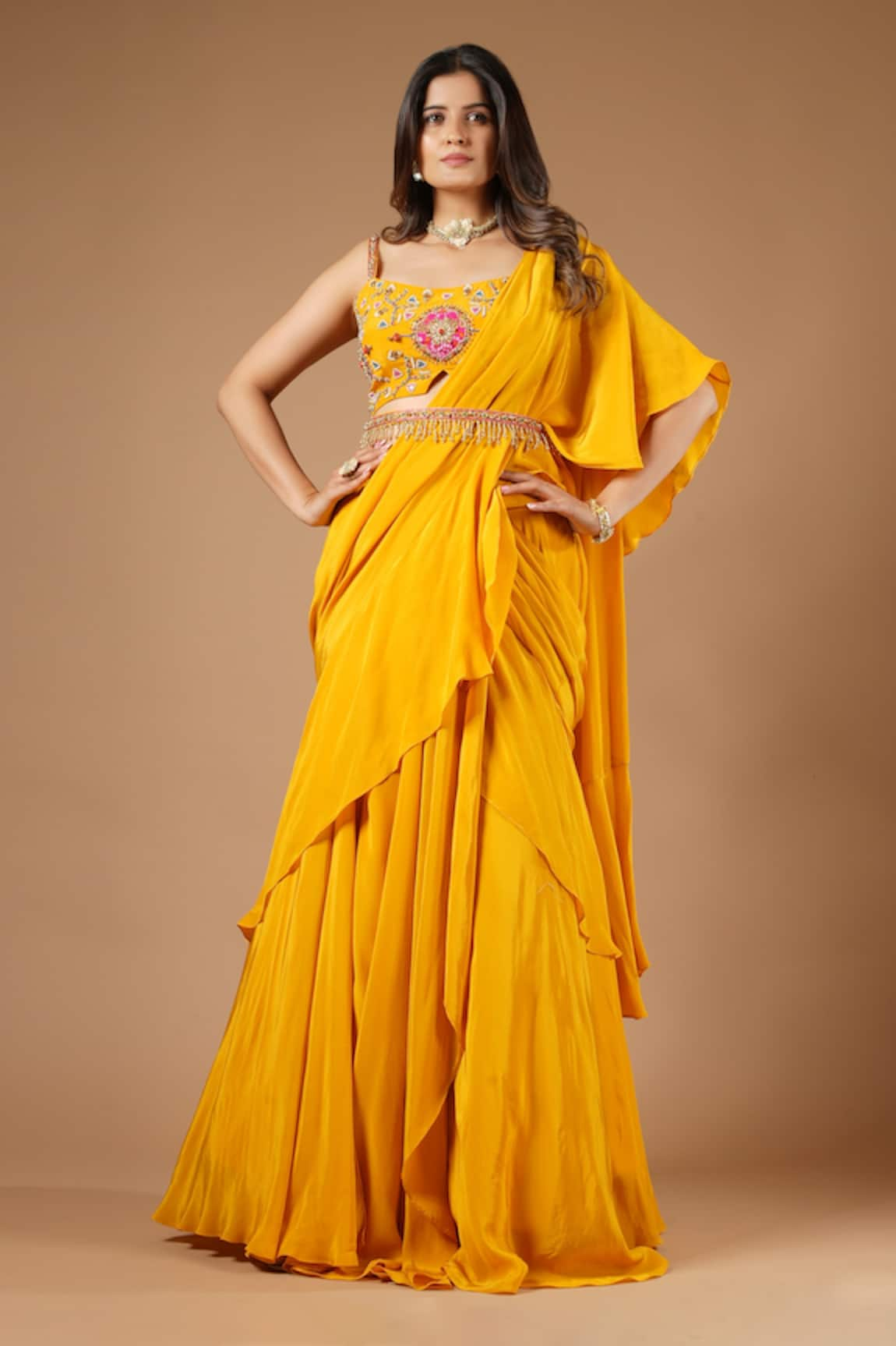 Vana Ethnics Pre-Draped Saree With Zardozi Embroidered Blouse