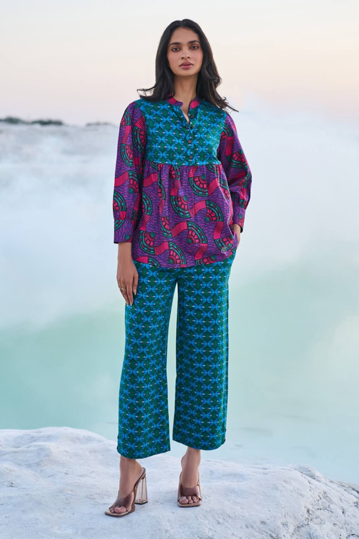 Dash And Dot Toub Block Print Top & Pant Set