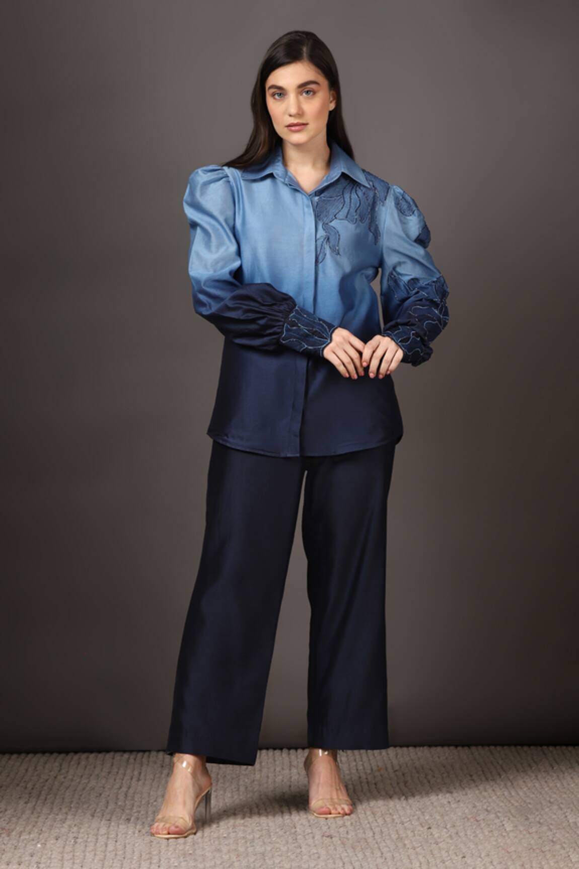 Sakshi Khetterpal Puff Sleeved Shirt & Bell Bottom Pant Set 