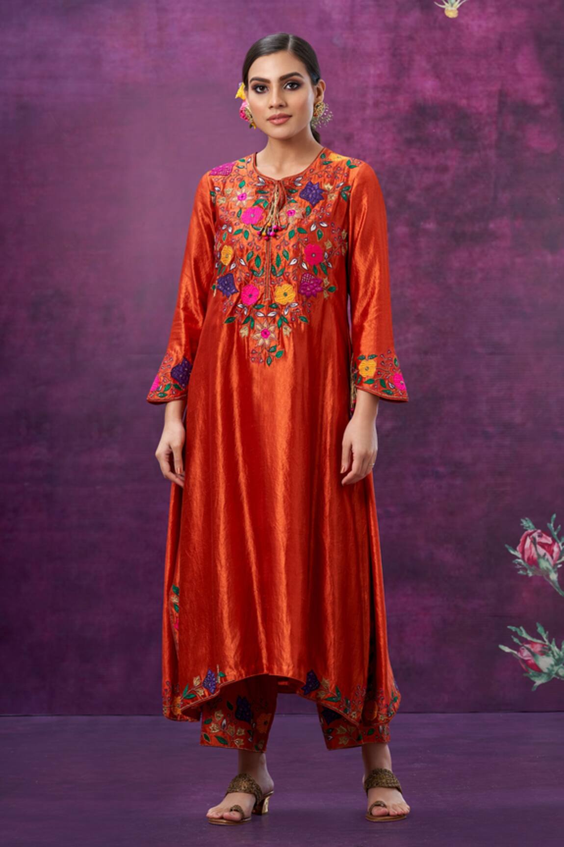 Label Niti Bothra Floral Applique Kurta And Palazzo Set