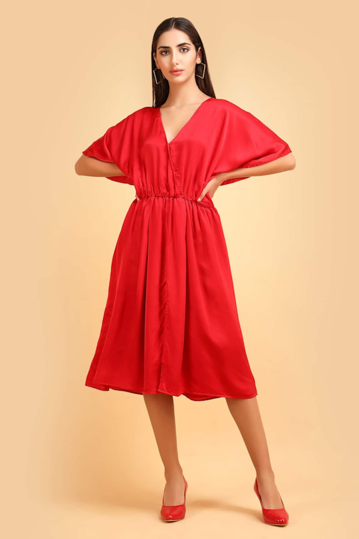Label Ivish Gathered Batwing Sleeve Midi Dress 