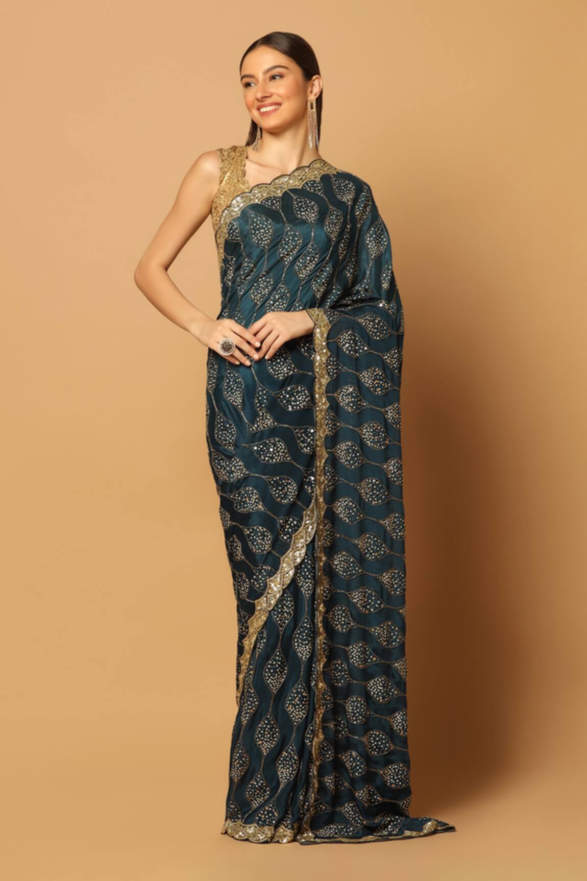 Two Sisters By Gyans Sequin Embroidered Saree With Unstitched Blouse Fabric 