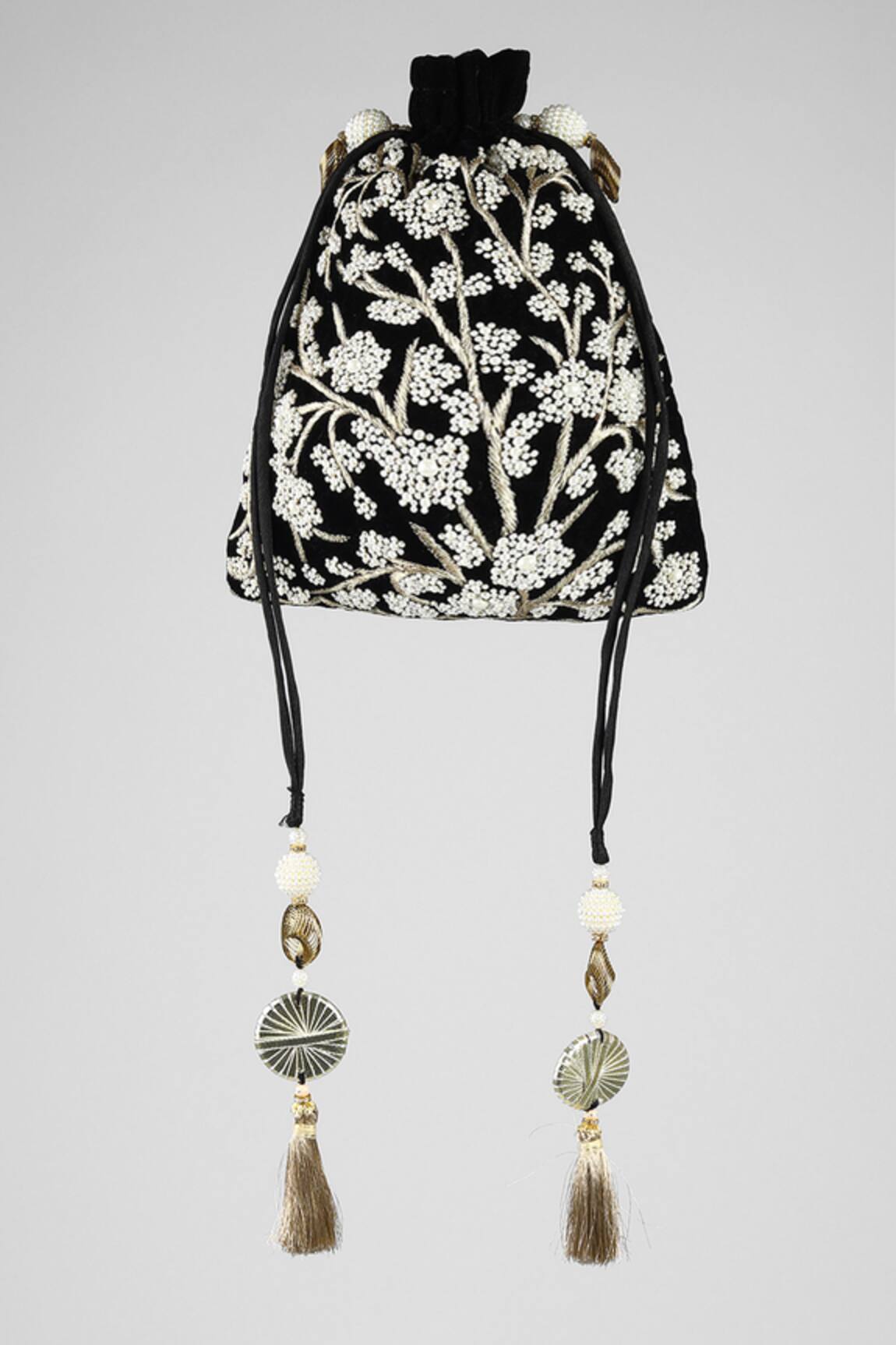 Clutch'D Velvet Embroidered Potli Bag 