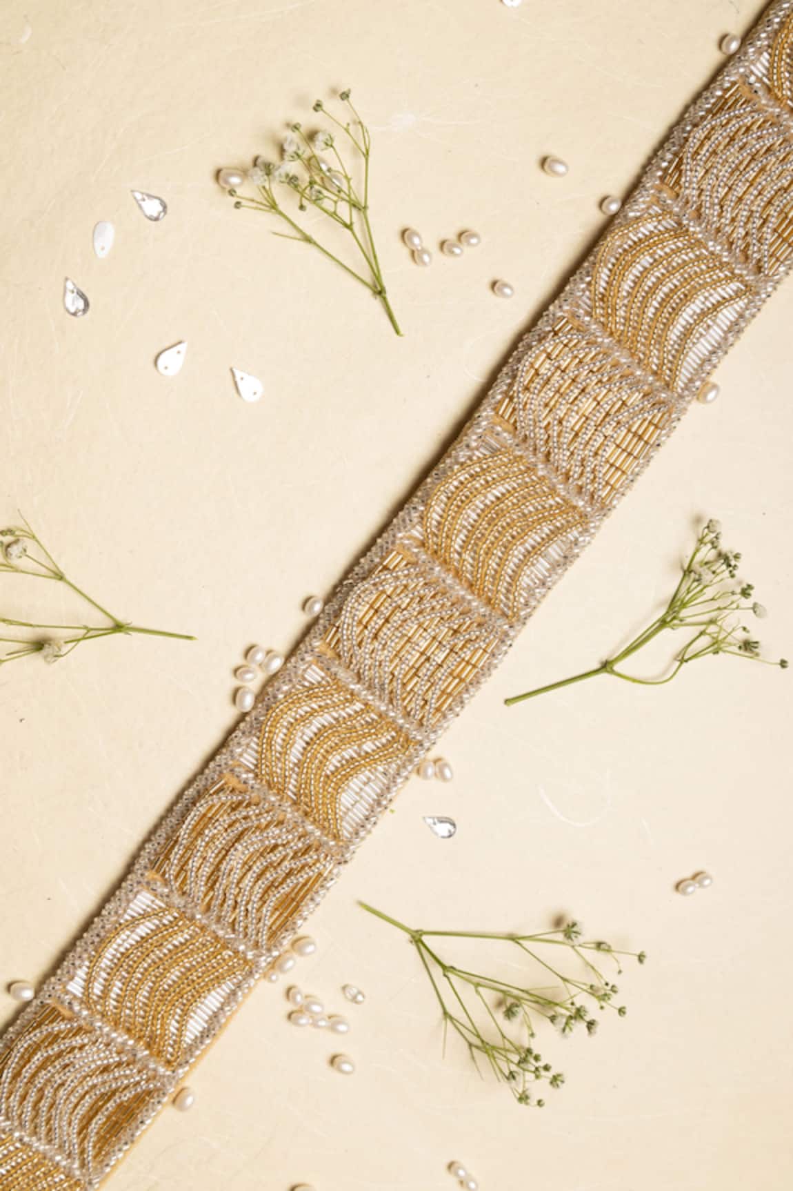 Ara Studio Scalloped Embellished Raw Silk Belt