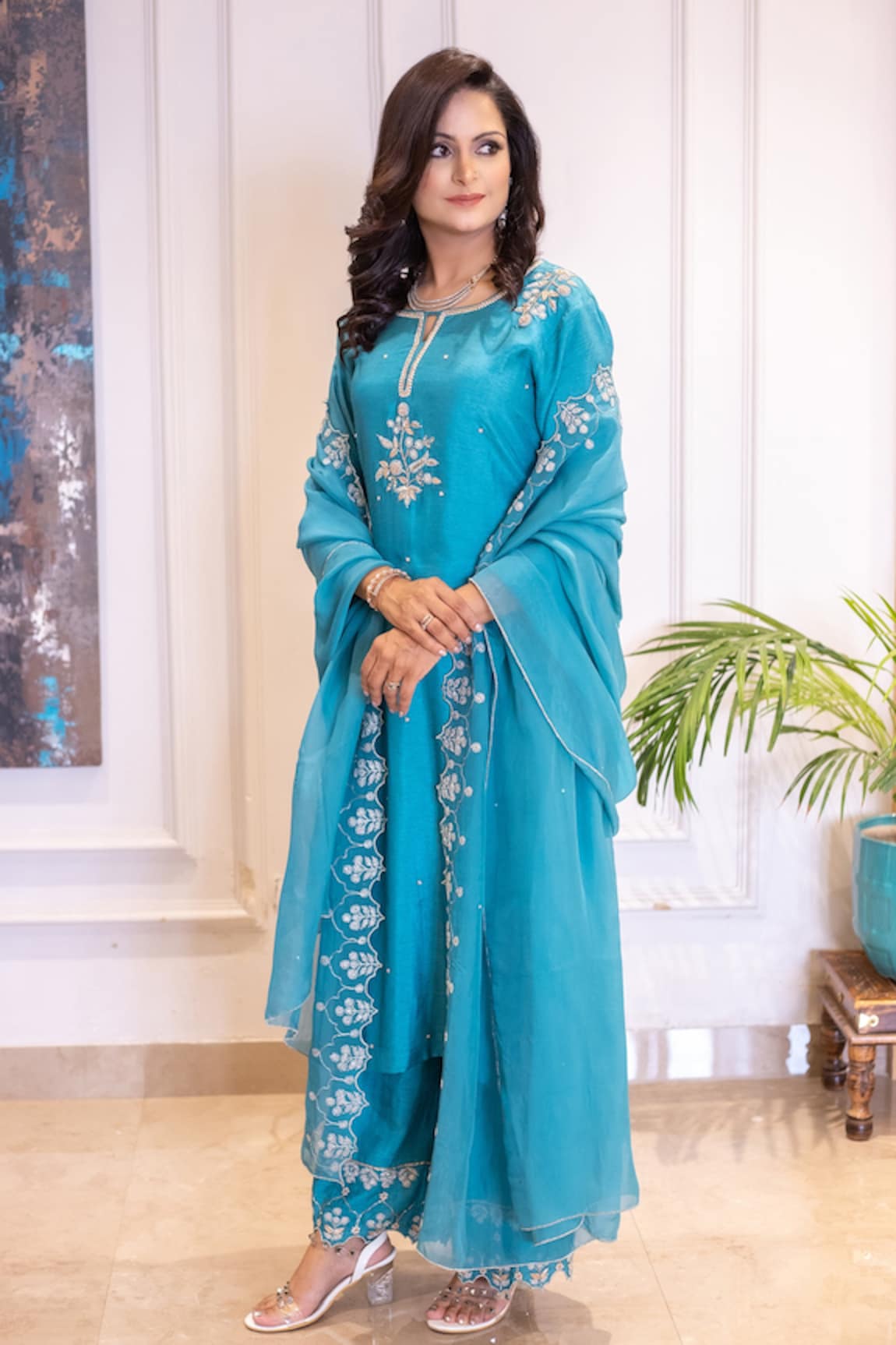 Geetika Jain Dori Embroidered Floral Kurta Palazzo Set