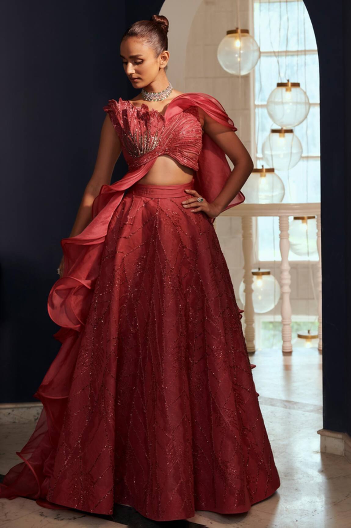 Adaara Couture Sequins Embroidered Top & Skirt Set