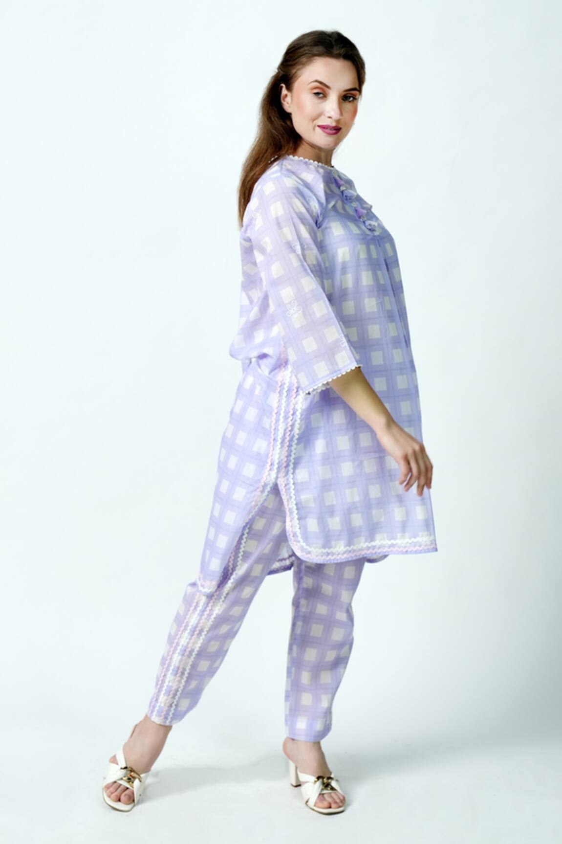 Jyoti Bansal Gingham Pattern Long Top & Pant Set 
