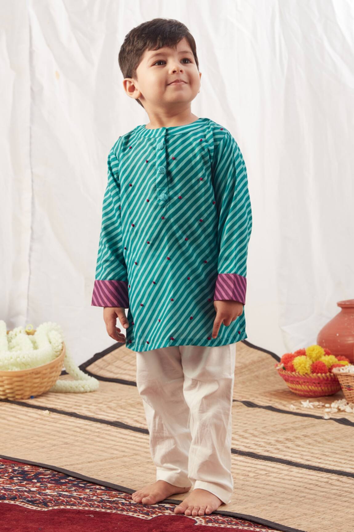 Vivedkids Cotton Stripe Pattern Kurta Set 