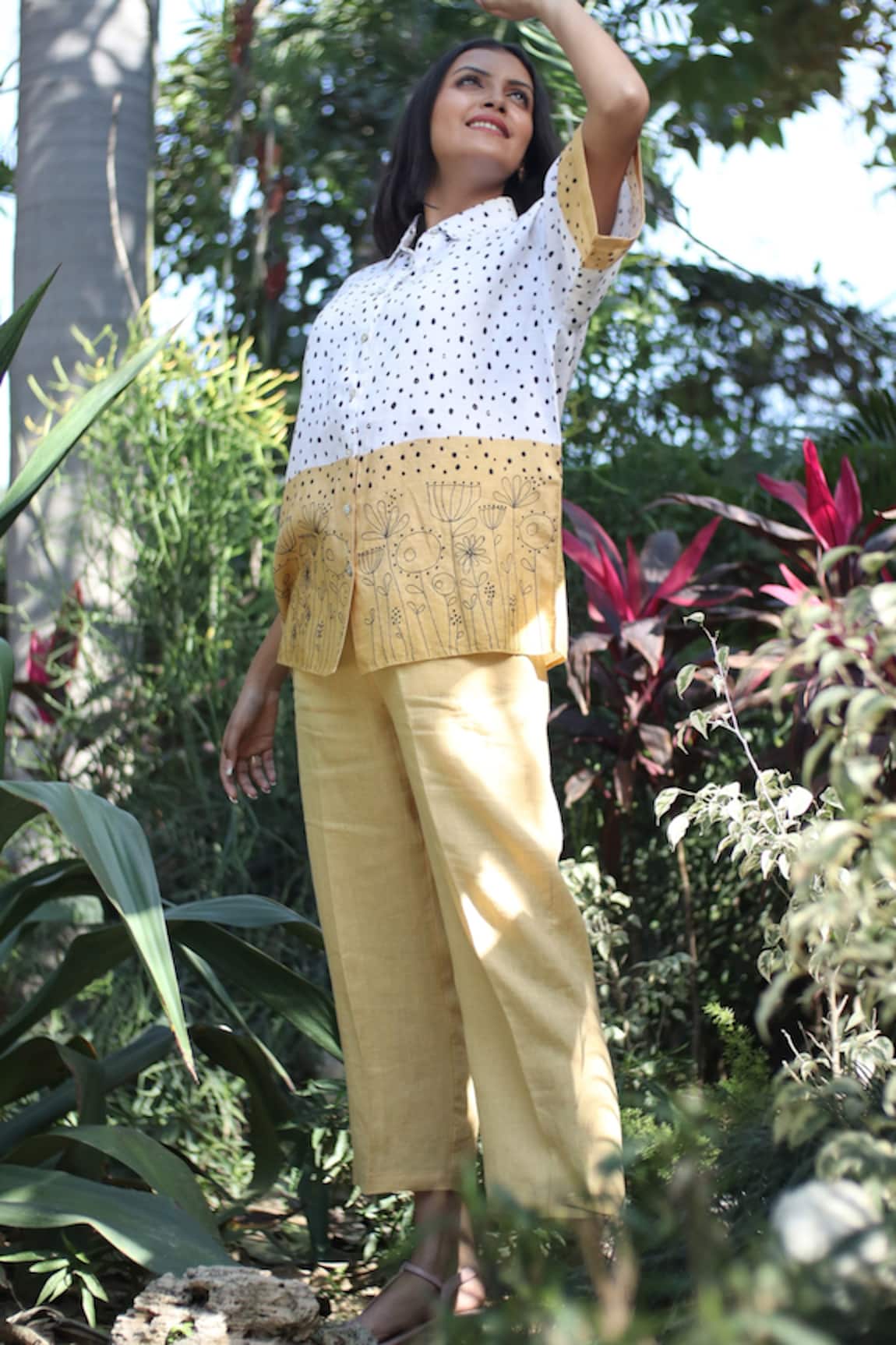 Linen Bloom Linen Color Block Shirt 