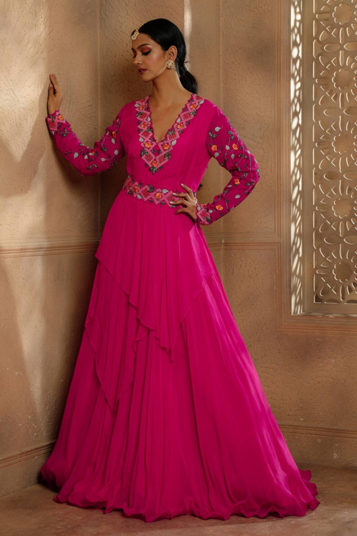 Omana By Ranjana Bothra Draped Embroidered Anarkali With Belt