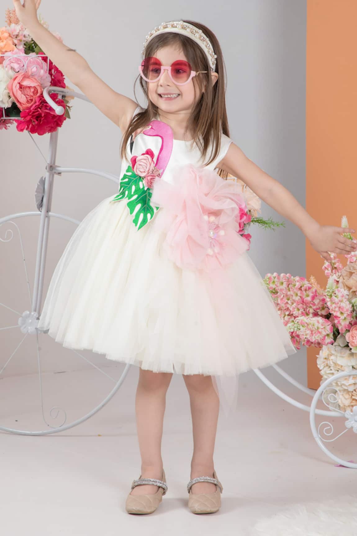 Hoity Moppet Flamingo Embroidered Dress 