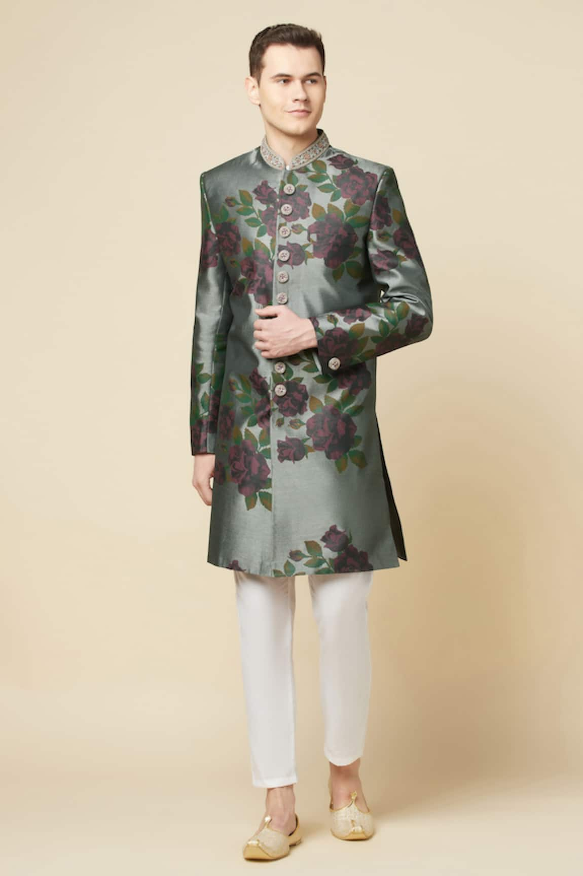 Spring Break Floral Print Sherwani Set