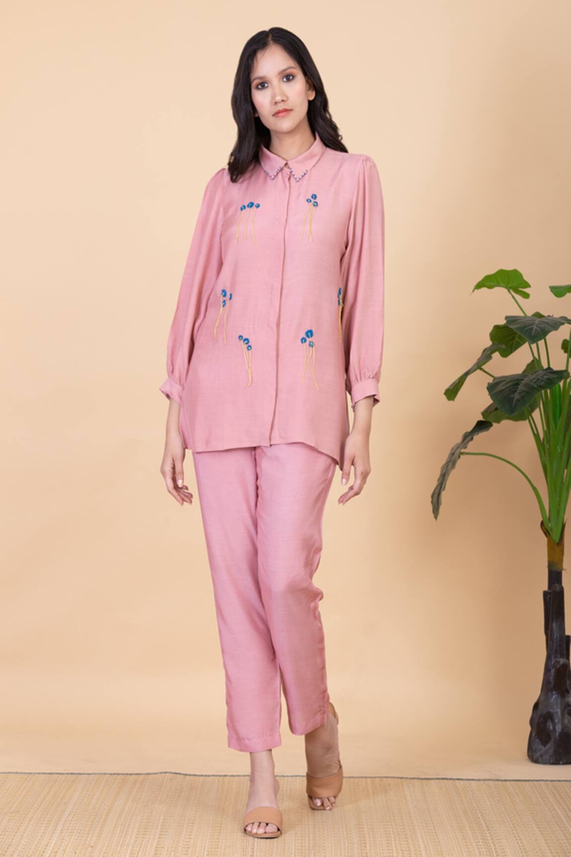 Chambray & CO. Naomee Embroidered Shirt & Pant Set