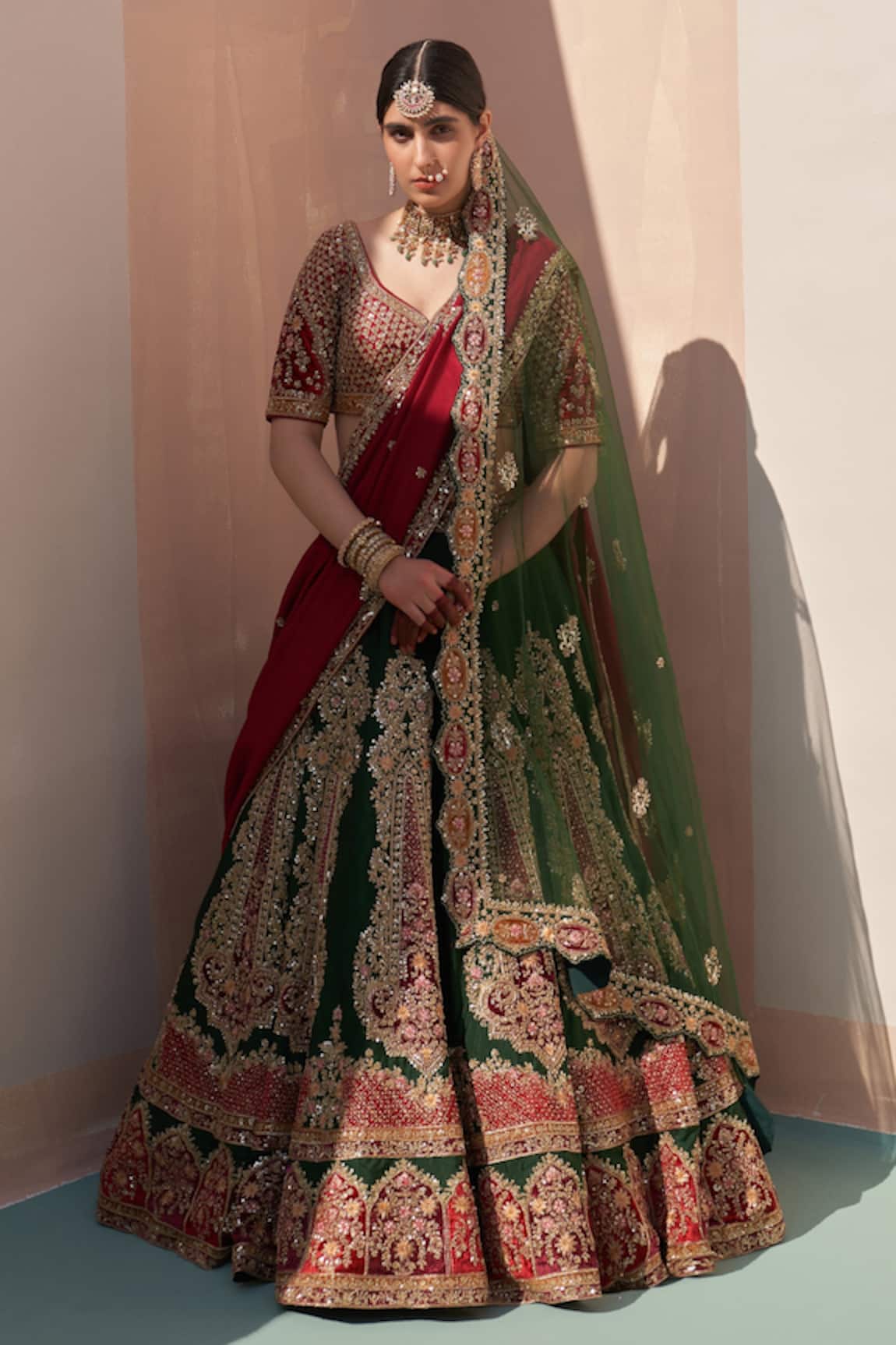 Angad Singh Applique Embroidered Raw Silk Bridal Lehenga Set 
