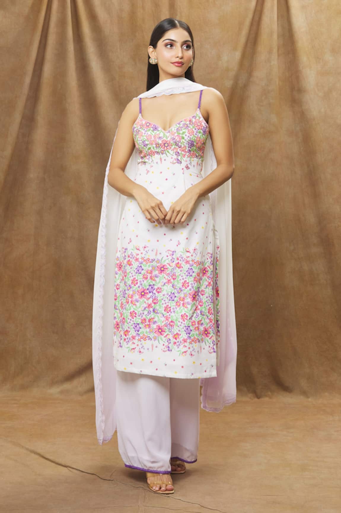 Label Priyanka Kar Hand Embroidered Cotton Kurta Sharara Set