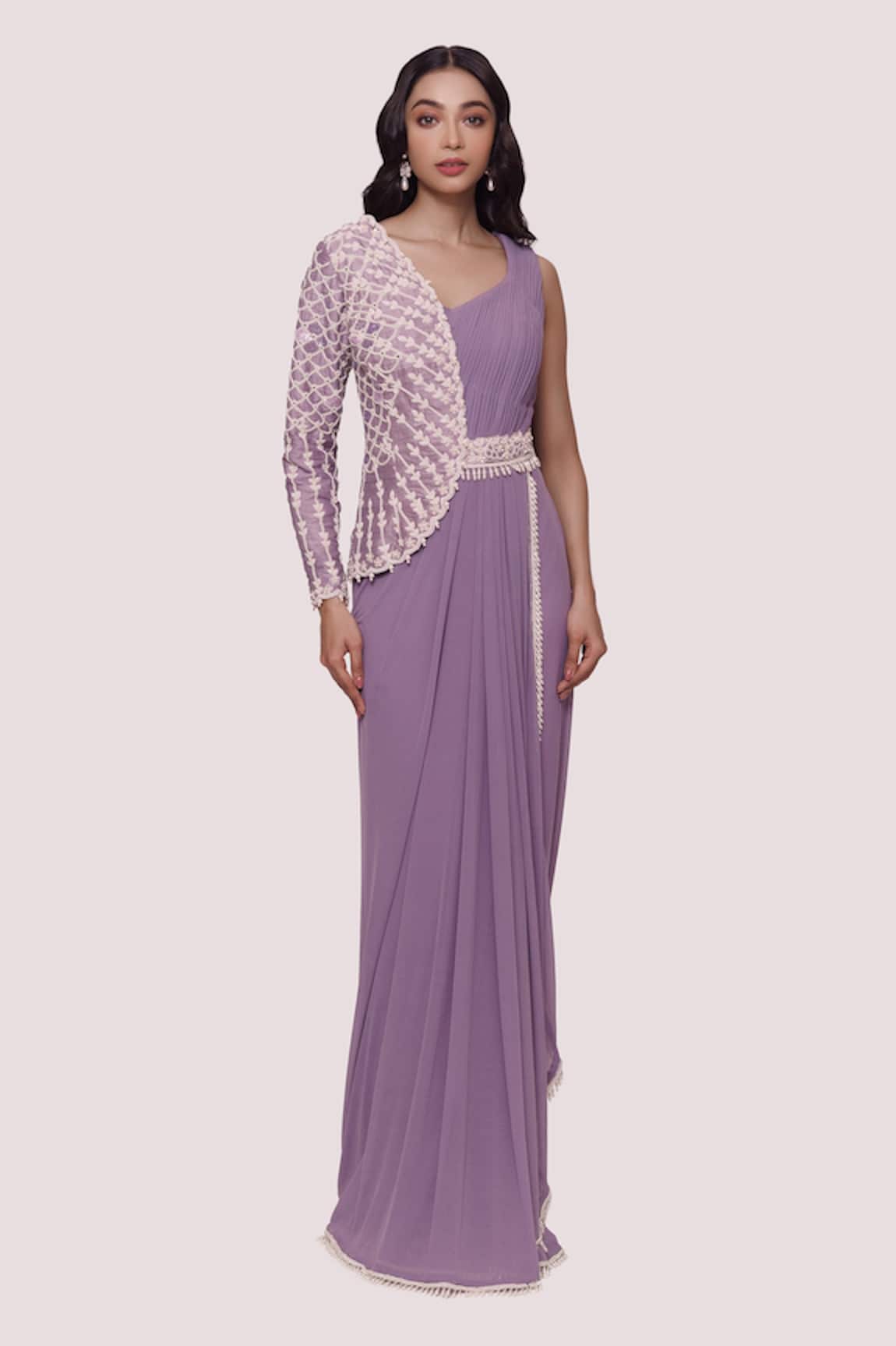 Onaya Embroidered Jacket Panelled Saree Gown
