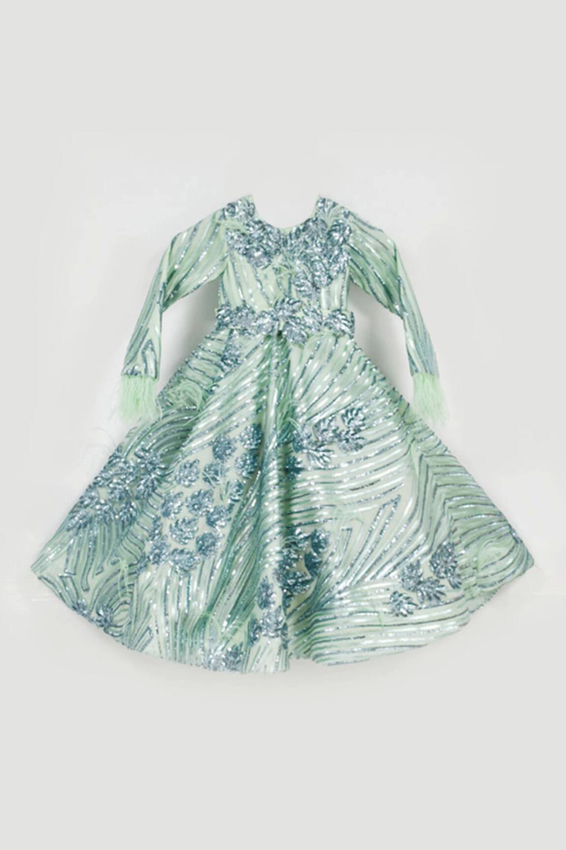 Fayon Kids Fur Embellished Sleeve Gown 