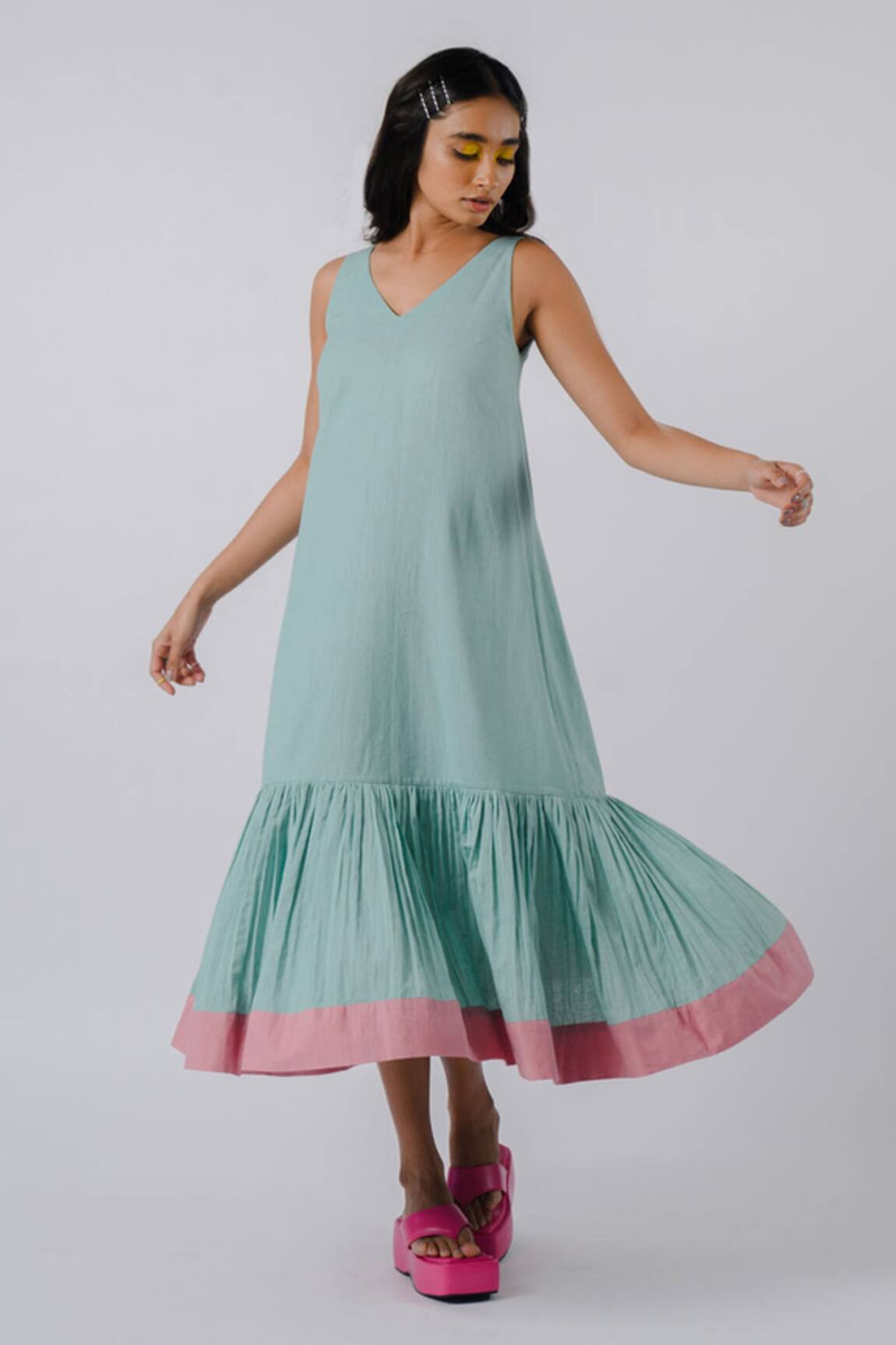 Tussah By Siddhi Shah Cotton Tiered Color Block Dress
