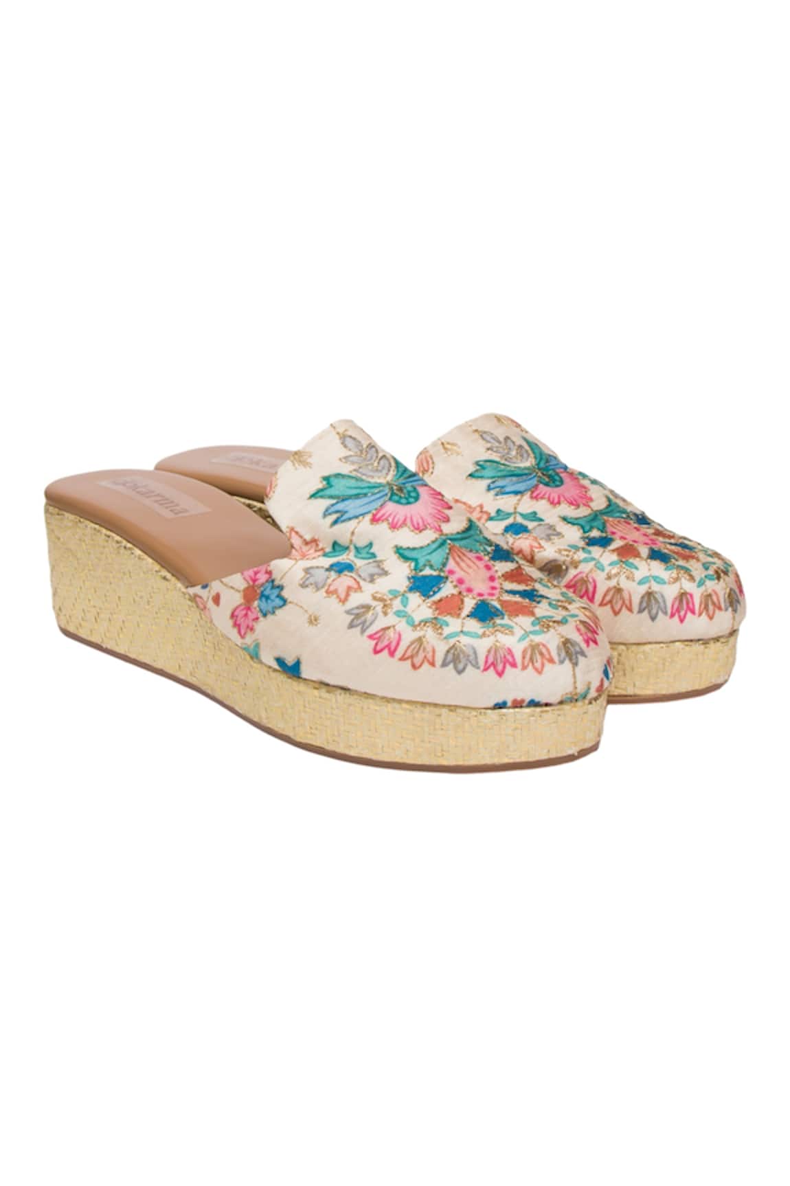 Kkarma Accessories Ananya Floral Embroidered Platform Wedges