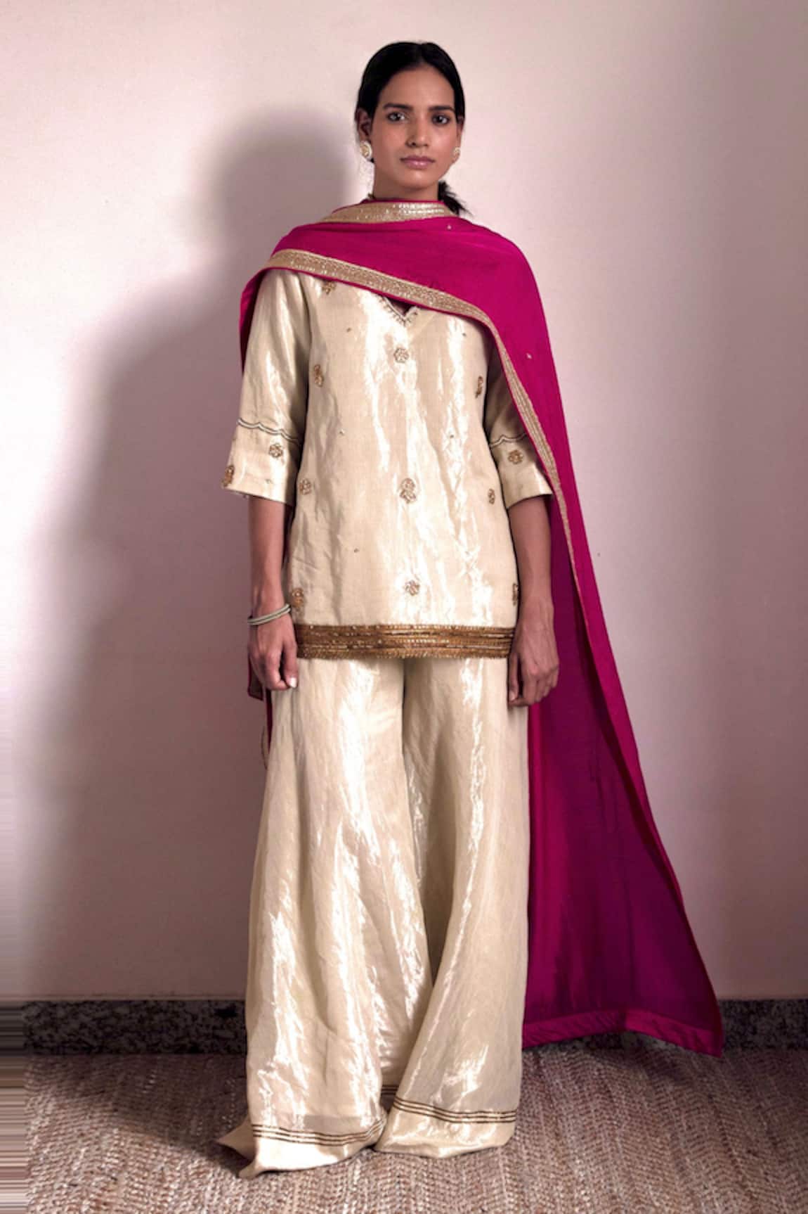 Shorshe Clothing Handloom Tissue Straight Kurta & Gharara Set