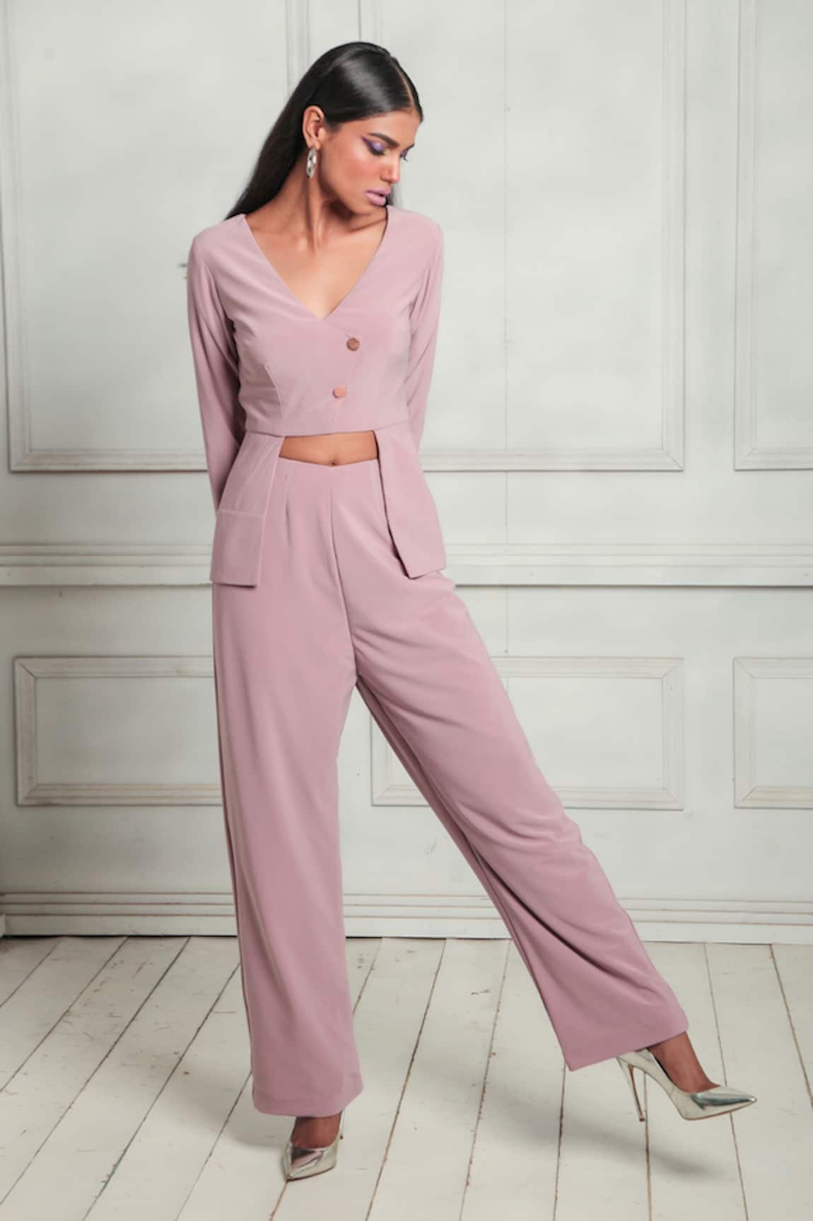 Couché By Anandini Punto Plain Crop Top & Pant Set 