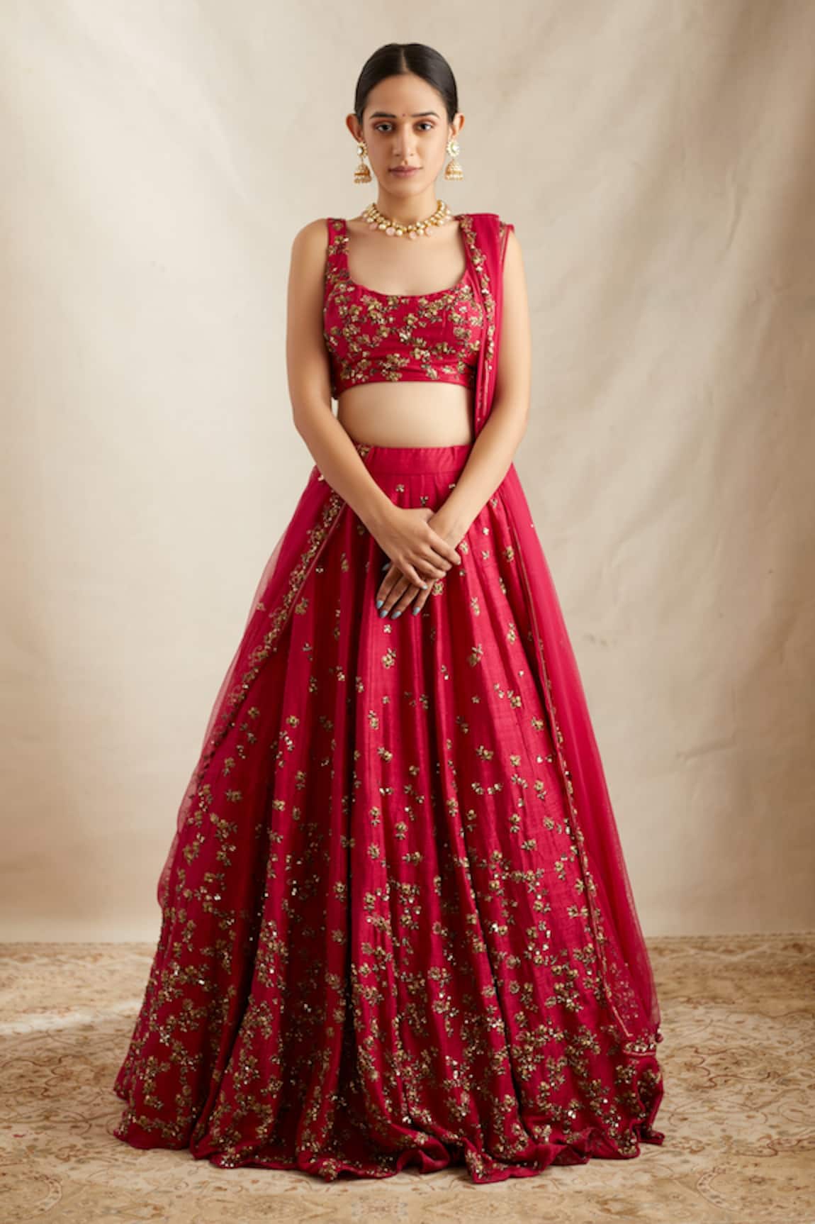 Astha Narang Raw Silk Floral Embroidered Lehenga Set