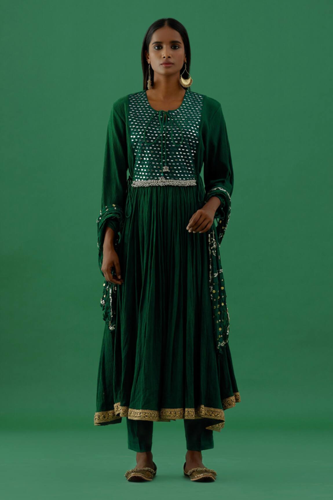 5elements Cotton Mirror Work Anarkali Set