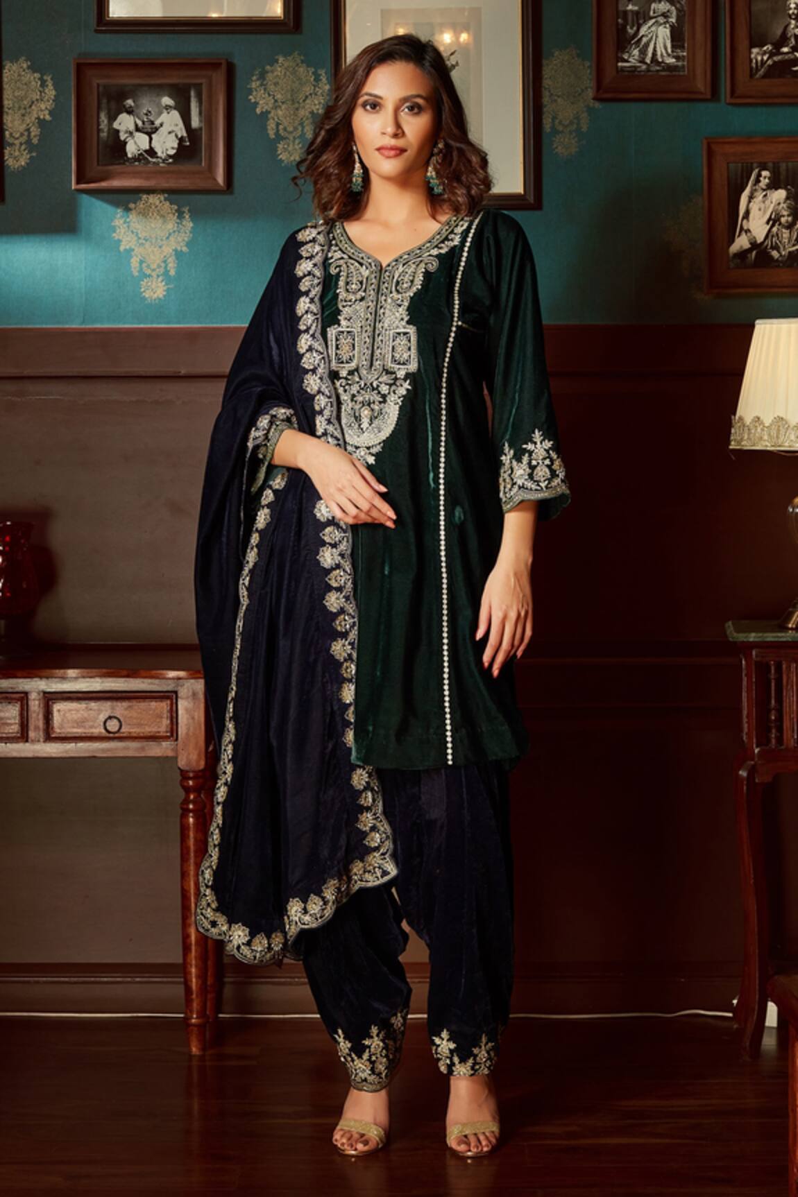 Priyanka Jain Velvet Embroidered Kurta Set