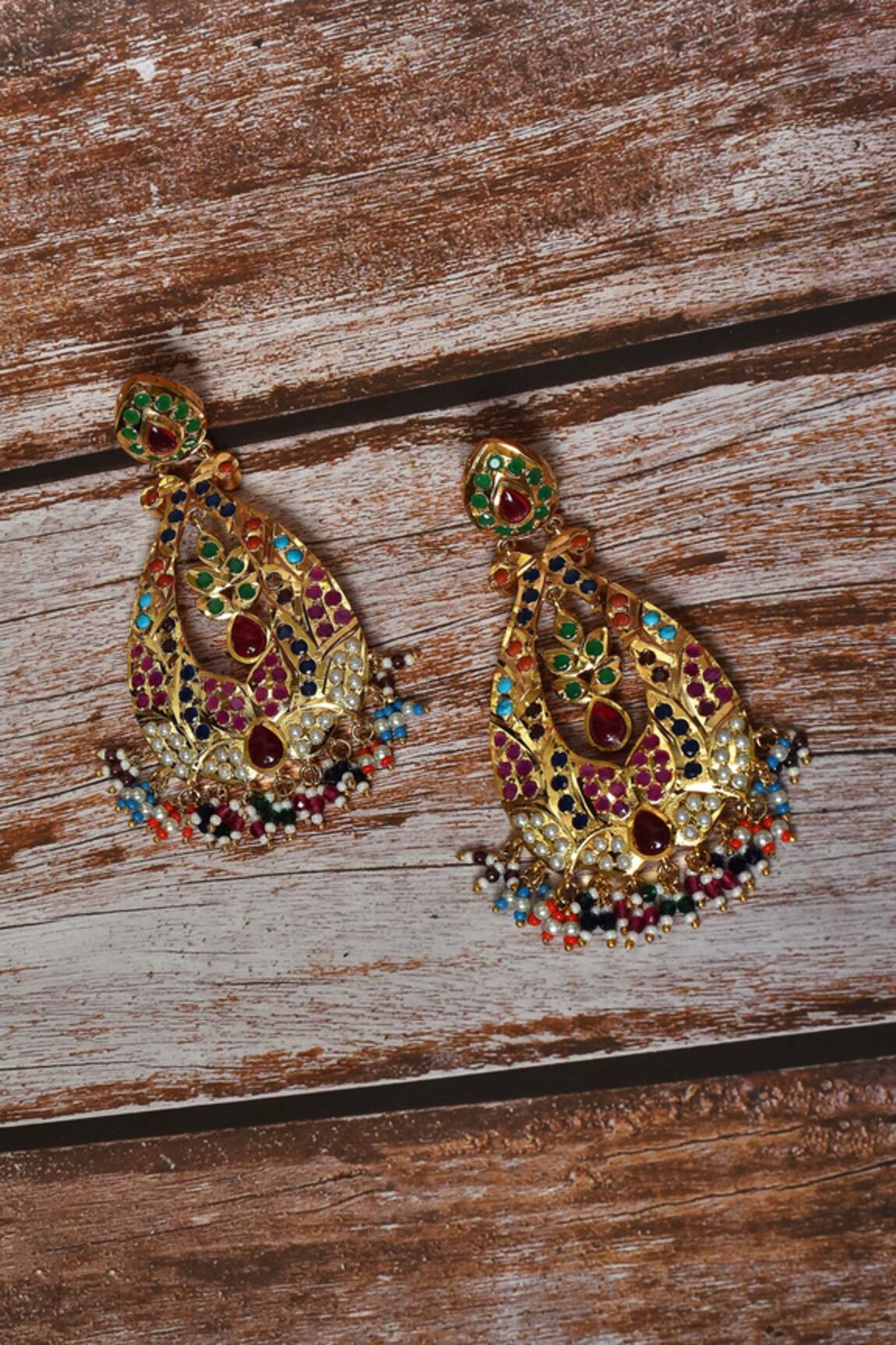 Zevar by Geeta Jadau Embellished Peacock Earrings