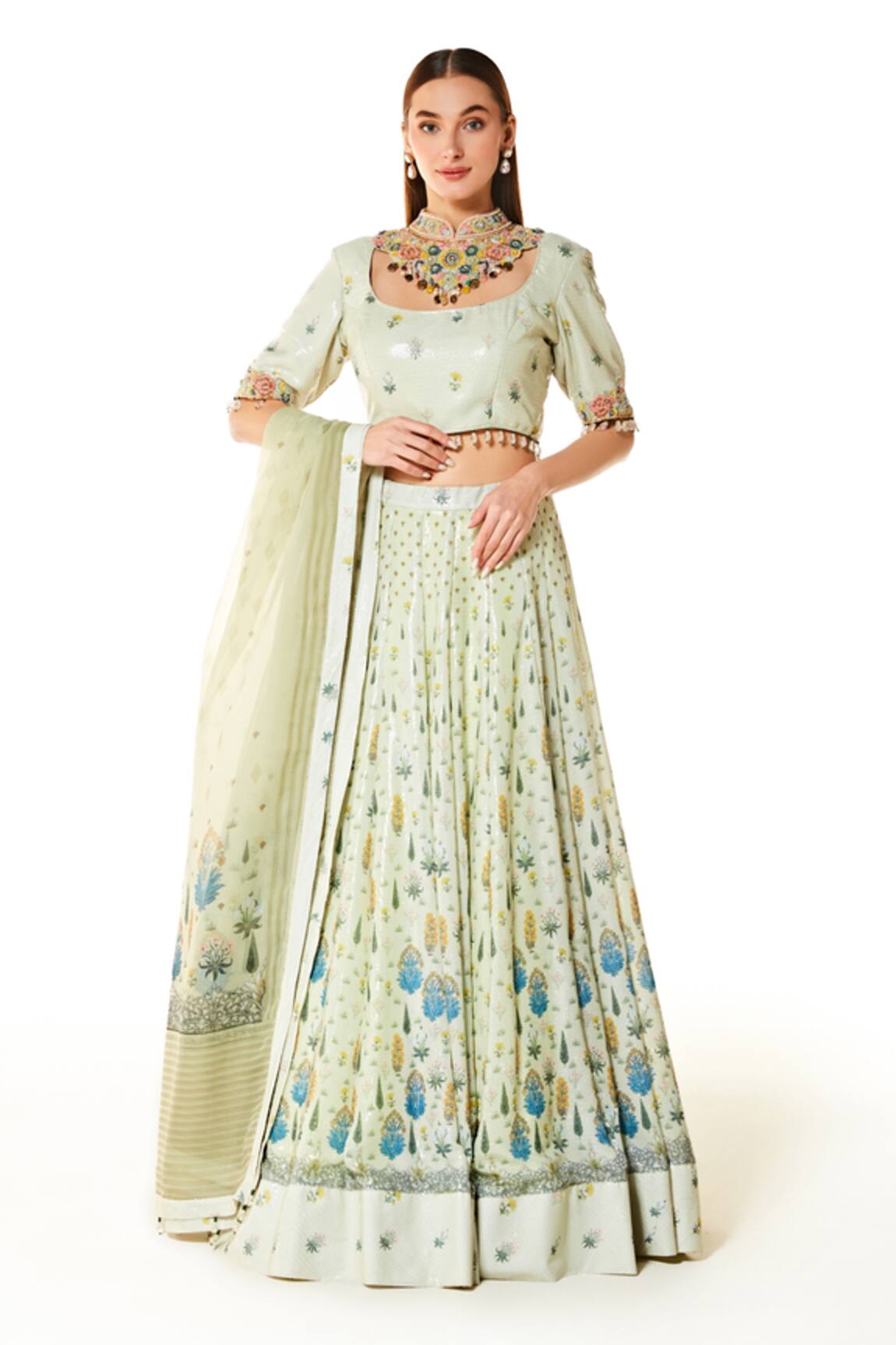 Rabani & Rakha Nadia Floral Print Sequin Bridal Lehenga Set 