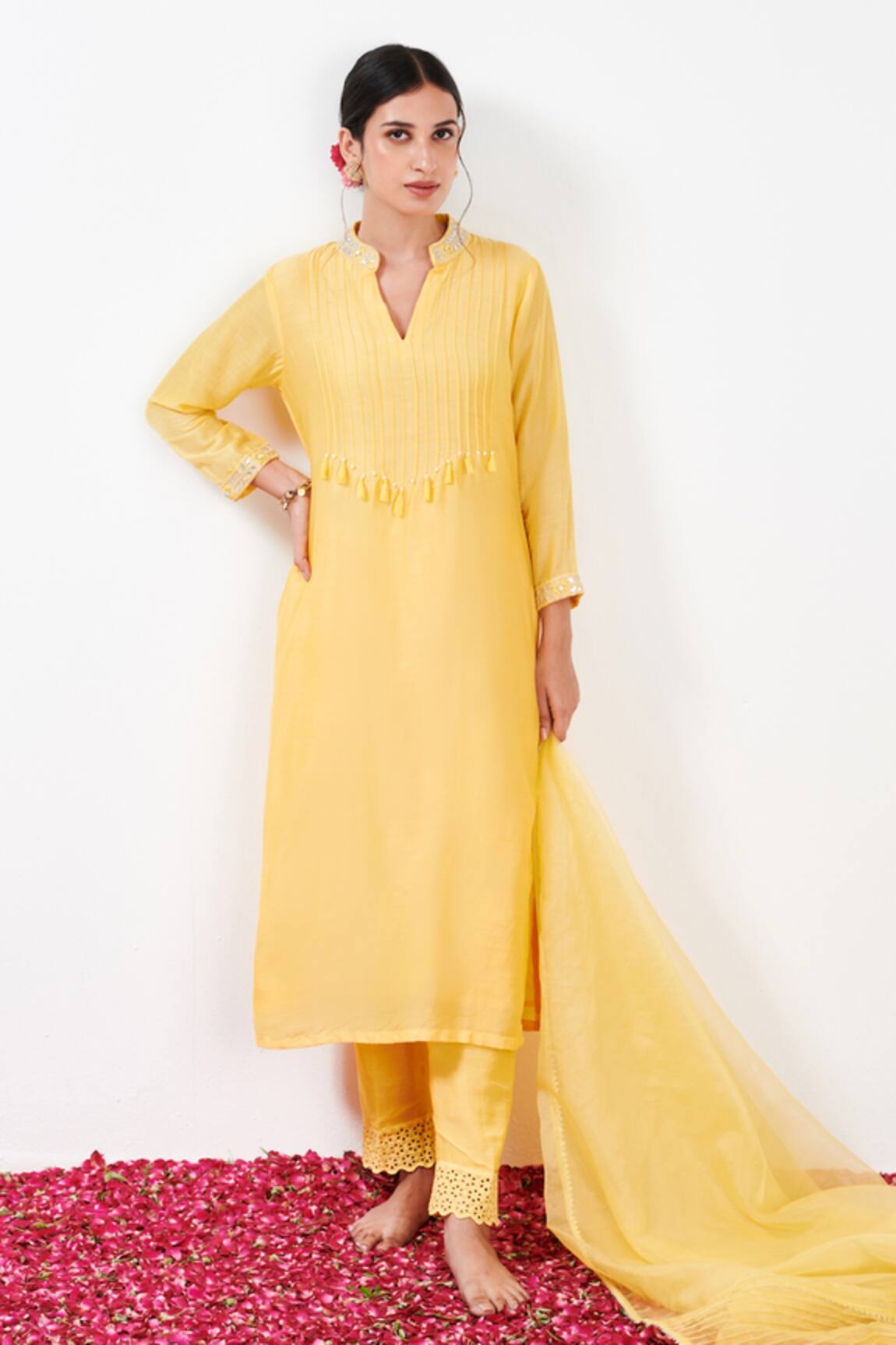 Label Flamingo By Vrinda Cotton Silk Straight Kurta Pant Set