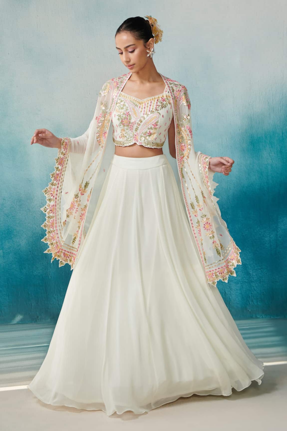 Suhino Georgette Embroidered Cape & Skirt Set