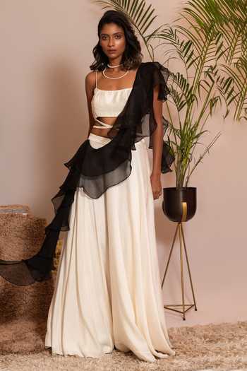 Vanshika Agarwal Label Ivory & Black Embroidered Blouse Lehenga Set 