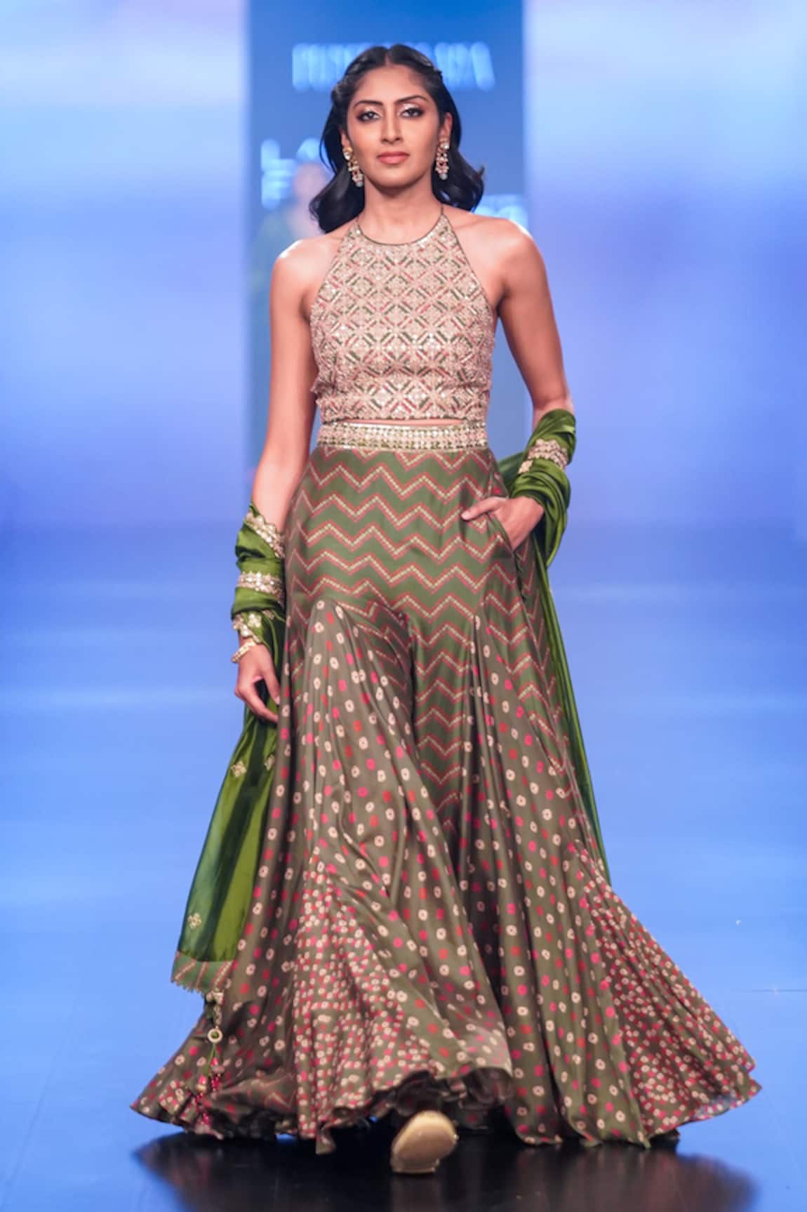 Punit Balana Bandhani & Chevron Print Lehenga Set