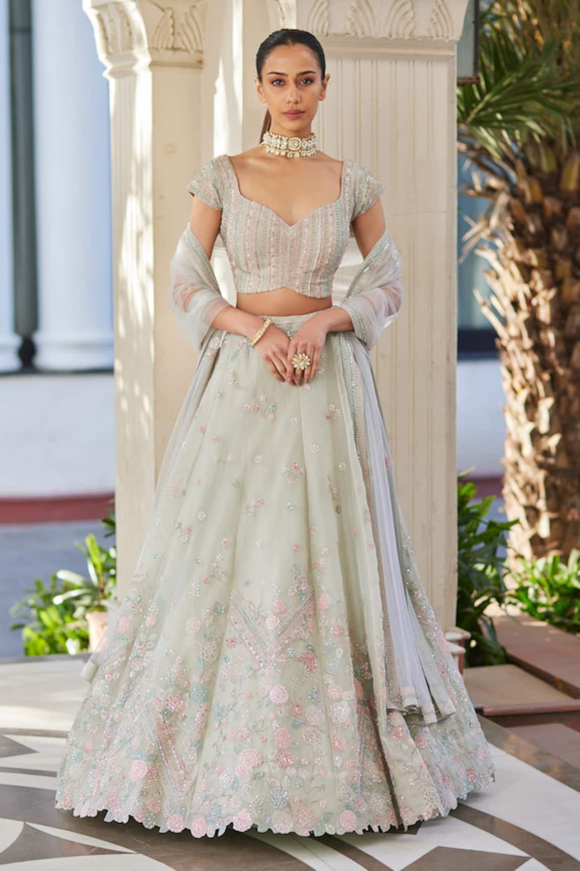 Osaa By Adarsh Bead & Thread Embroidered Bridal Lehenga Set