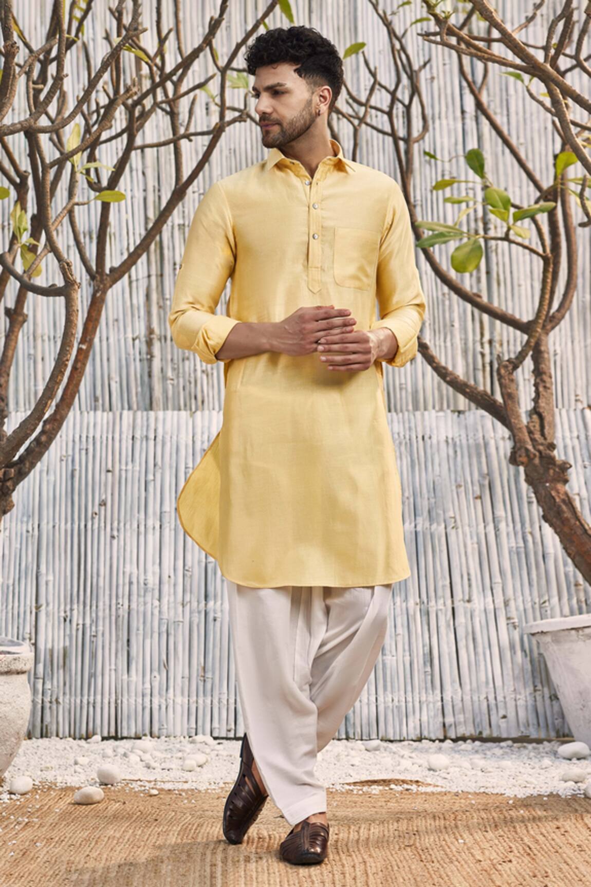 Charkhee Chanderi Full Sleeve Pathani Kurta & Salwar Set 