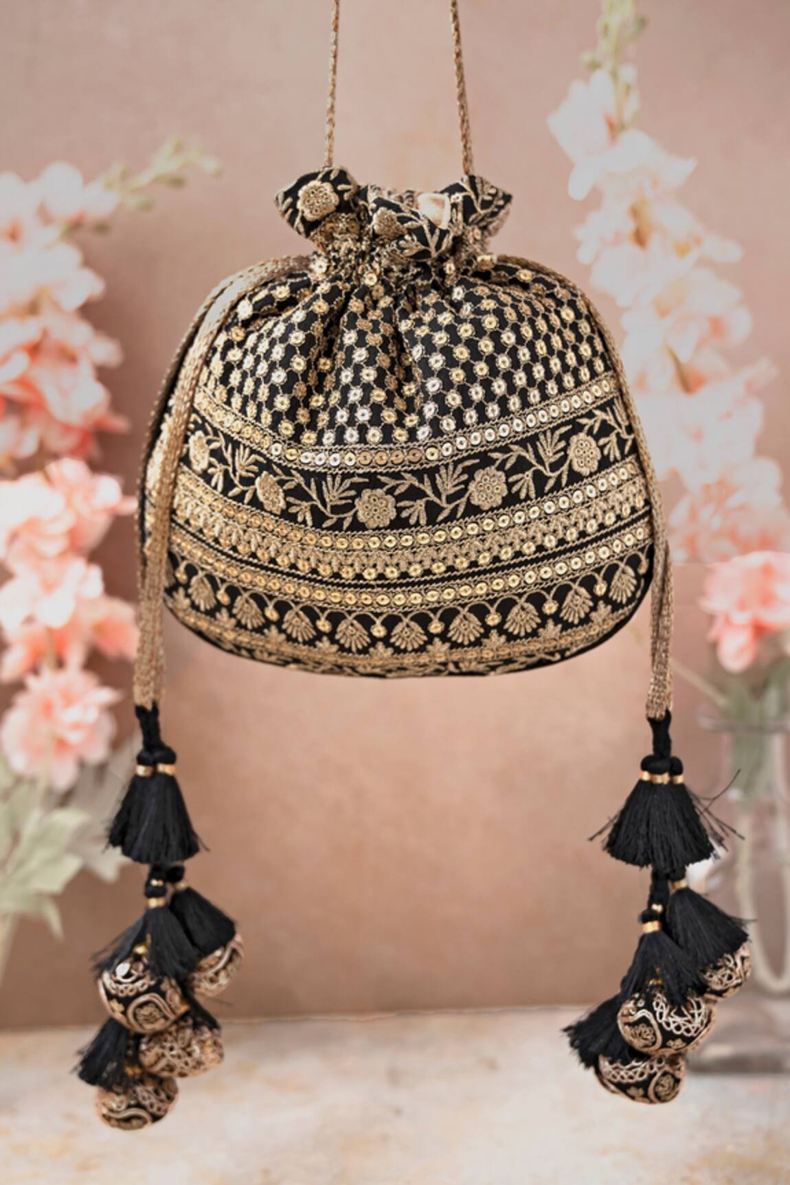 Amyra Resham Flower Vine Embroidered Potli Bag