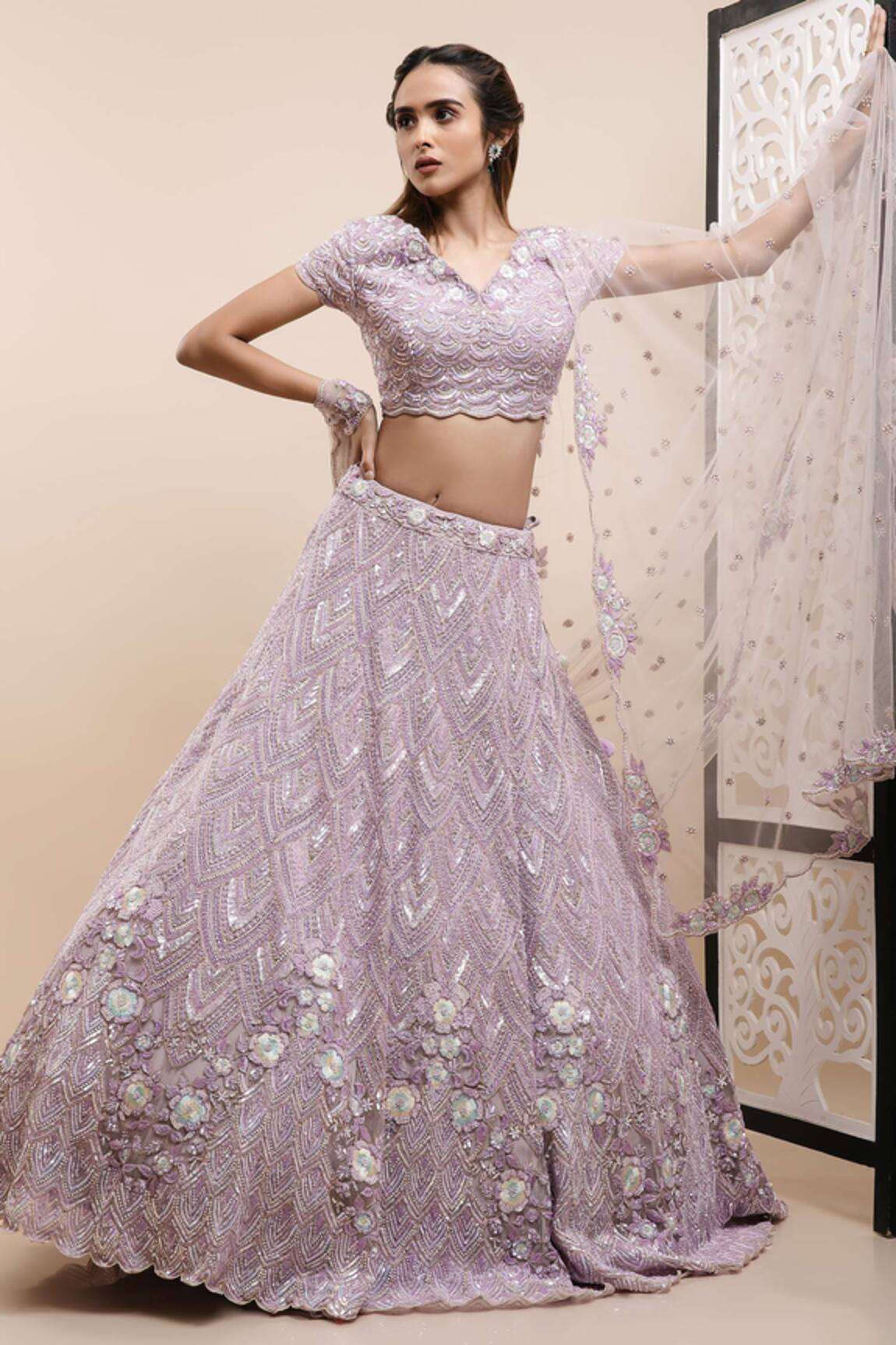 Kalighata Embellished V Neck Bridal Lehenga Set