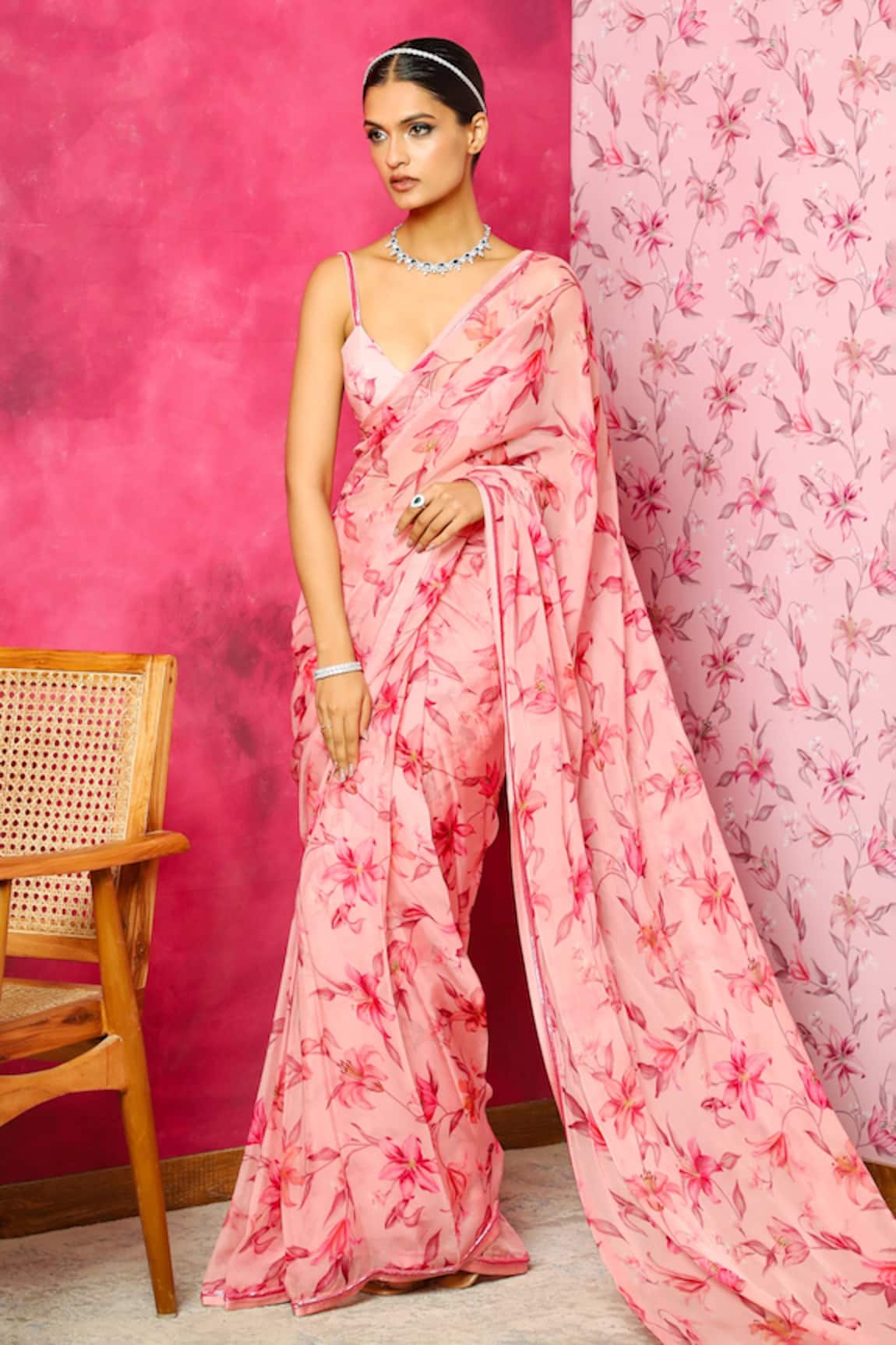 Dohr India Florette Print Saree With Unstitched Blouse Piece