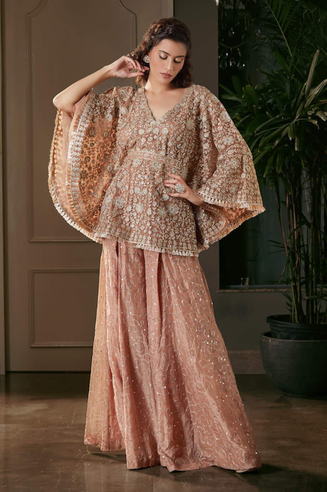 Kisneel by Pam Embroidered Cape & Pant Set