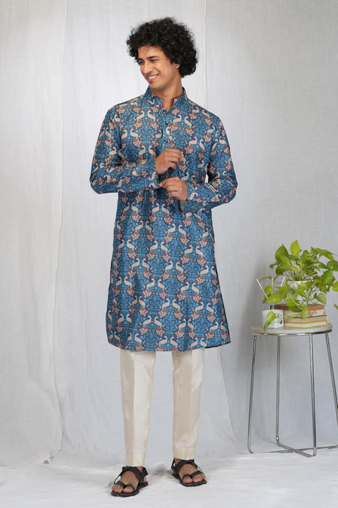 Eleven Brothers Peacock Garden Print Kurta & Pant Set