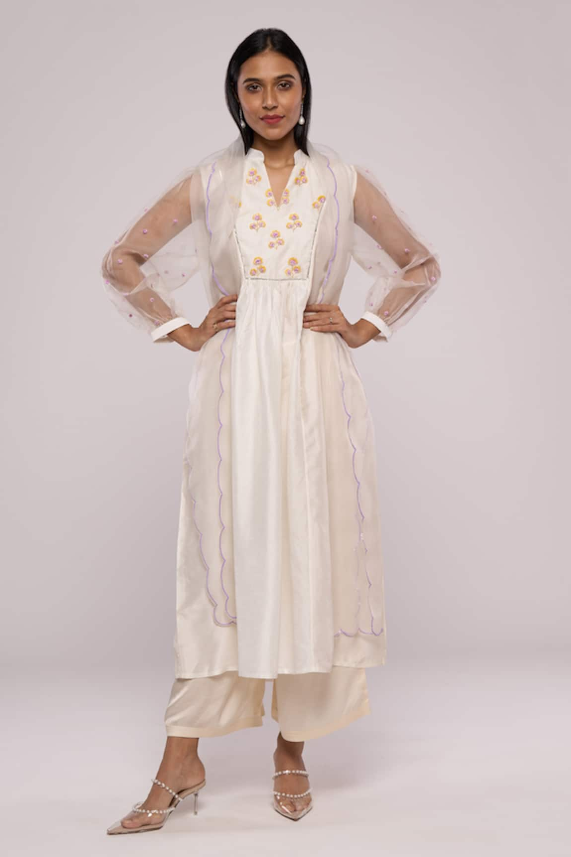 MAYU KOTHARI Yoke Embroidered Flared Kurta Palazzo Set