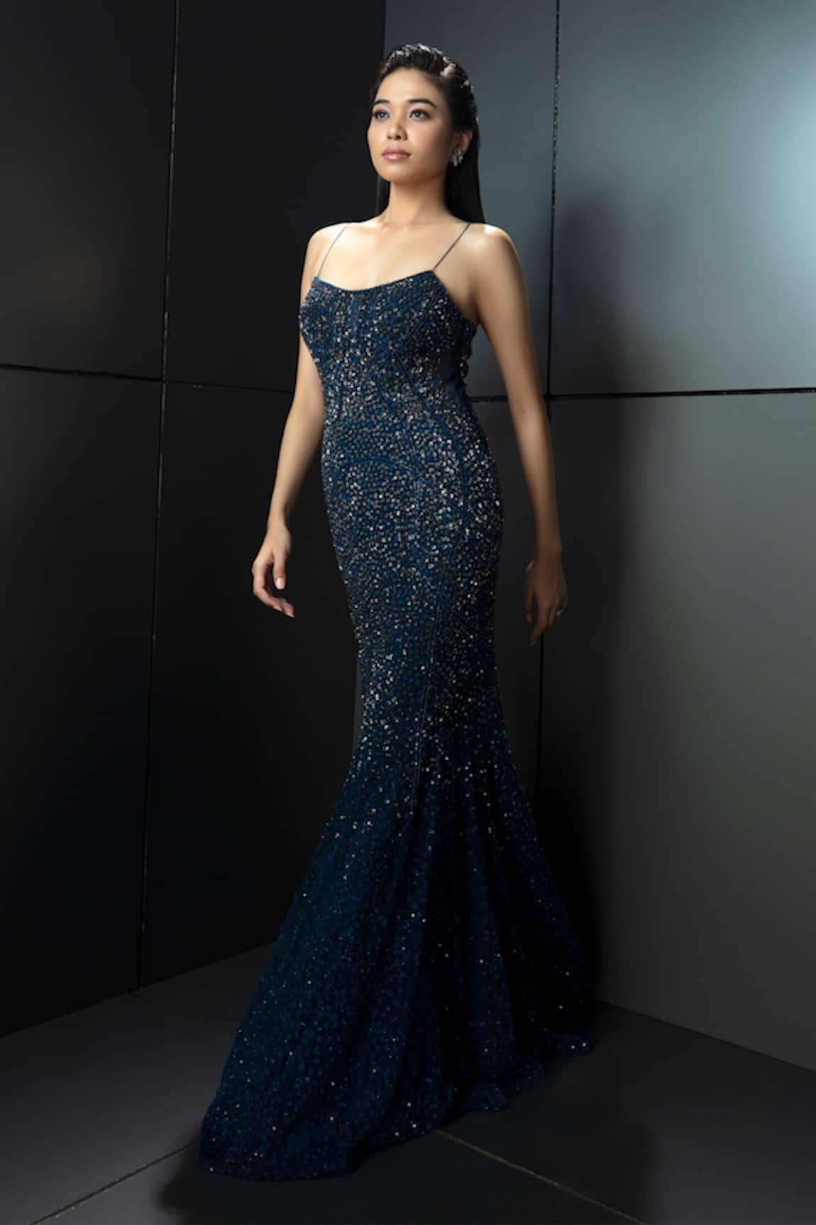 Rohit Gandhi + Rahul Khanna Galaxy Blue Crystal Beaded Gown