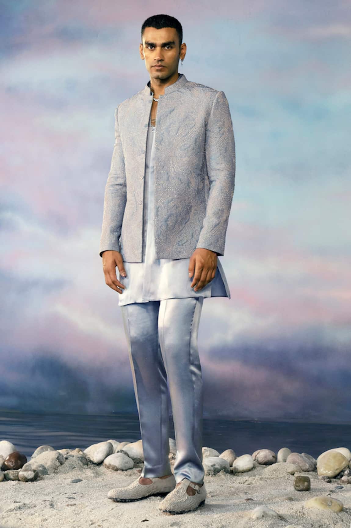 Rohit Gandhi + Rahul Khanna Quilted Zari Silk Bandhgala With Kurta