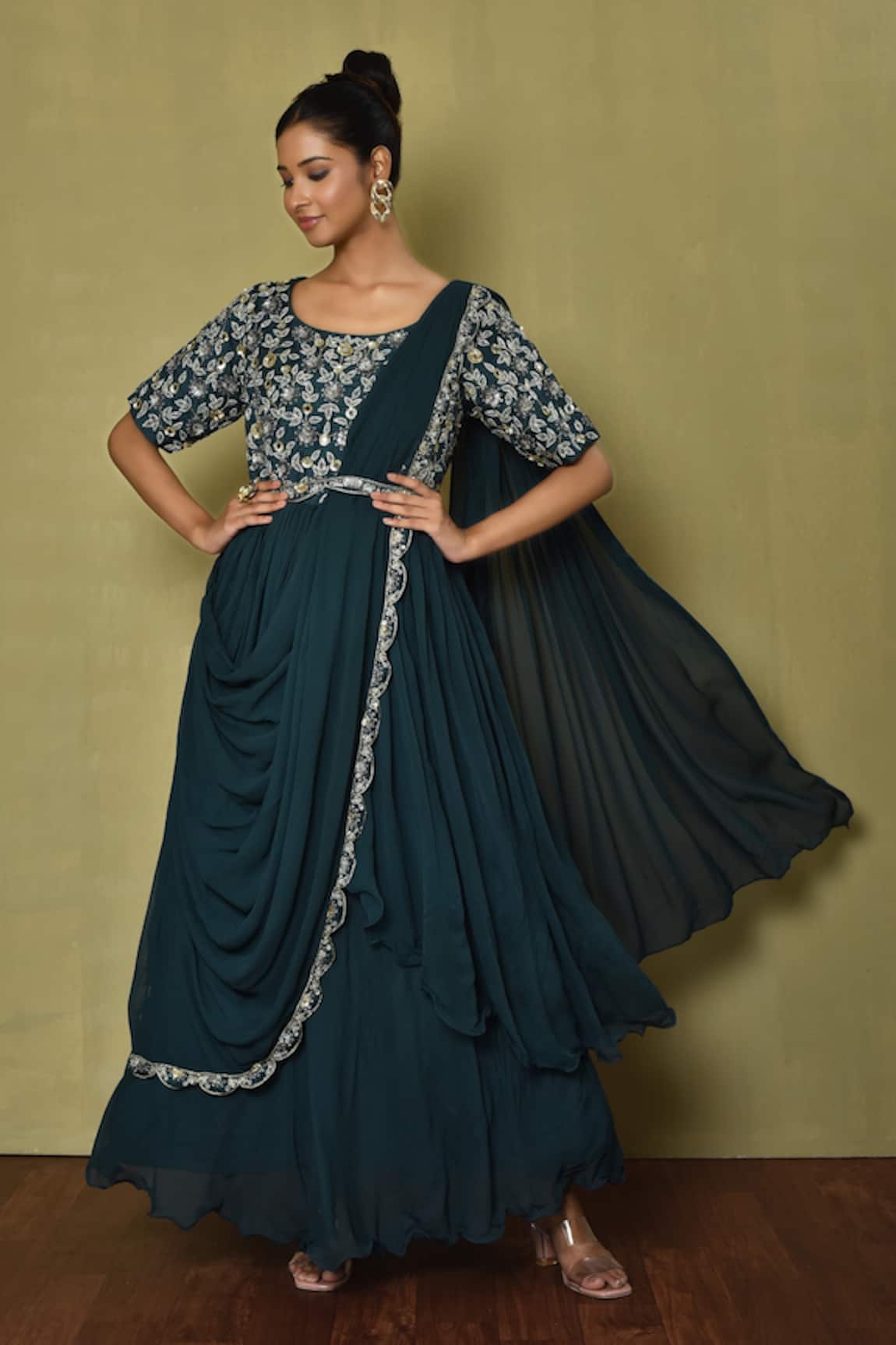 Samyukta Singhania Leaf Embroidered Saree Gown