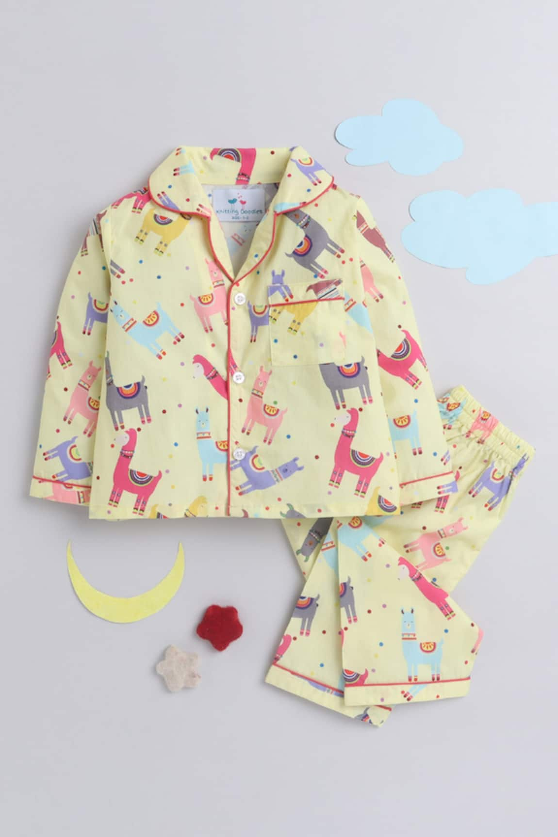 Knitting Doodles Lamas Print Night Suit Set